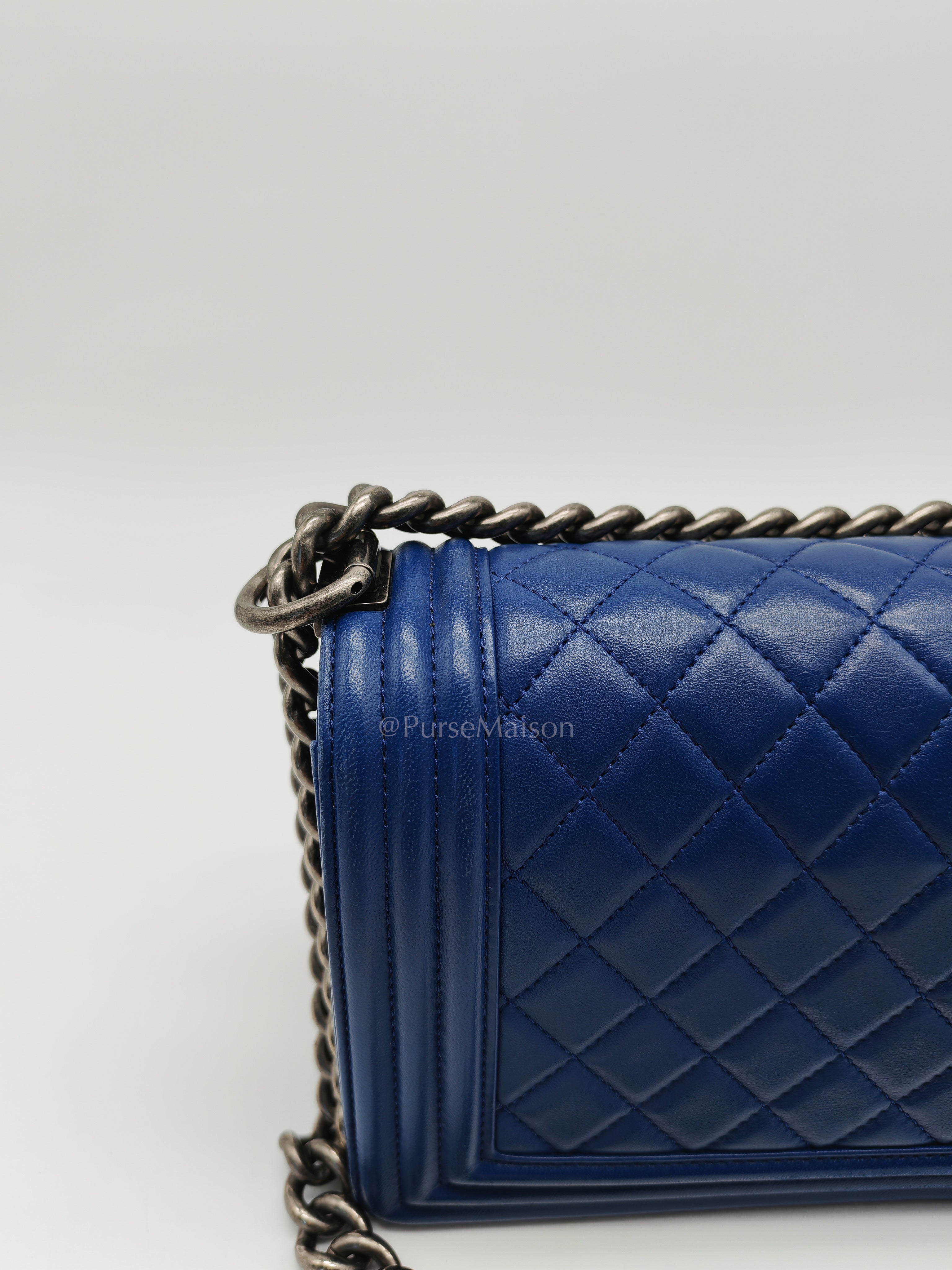 Le Boy Old Medium in Blue Quilted Lambskin Leather & Ruthenium Hardware Series 23 | Purse Maison Luxury Bags Shop