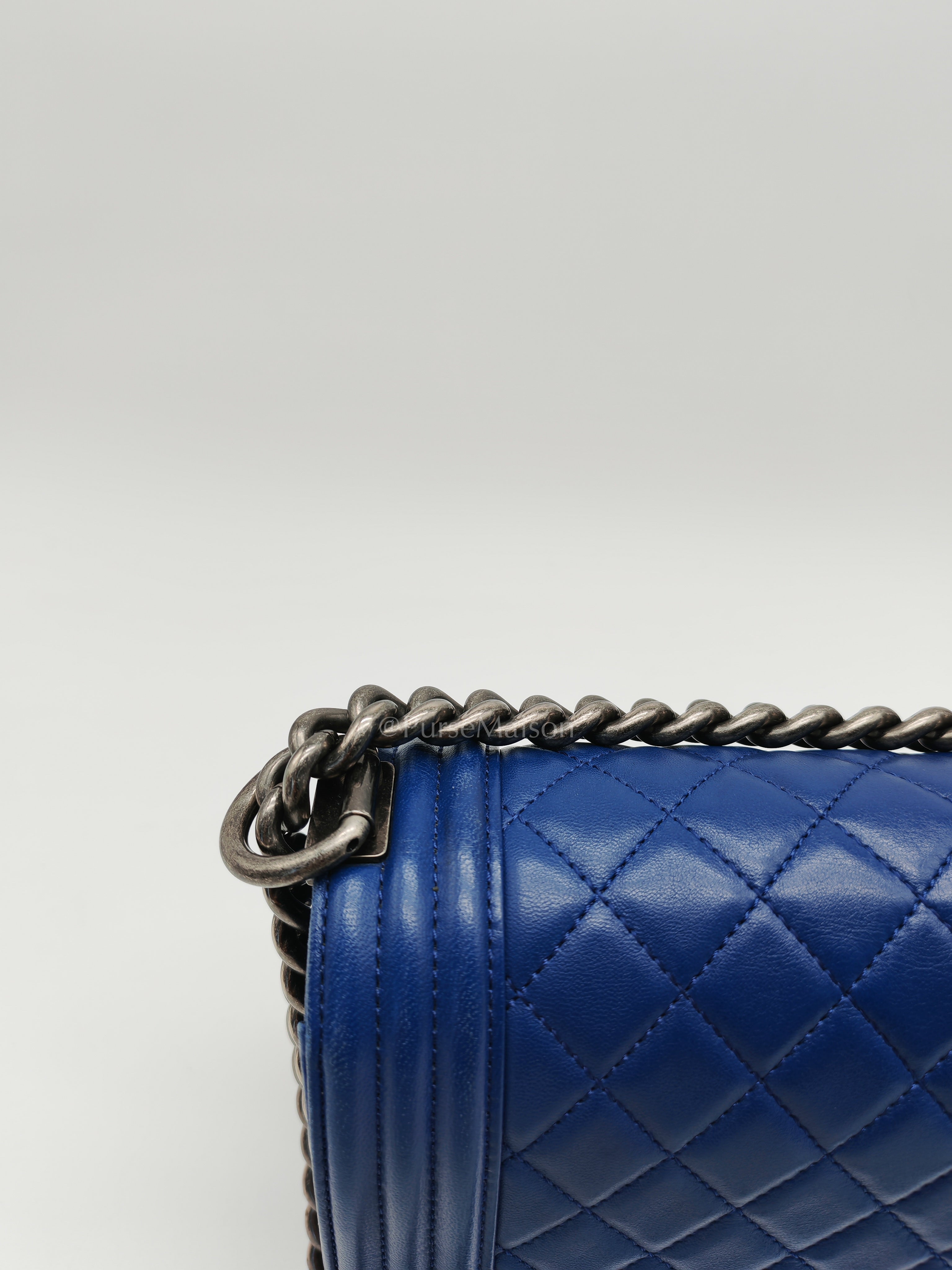 Le Boy Old Medium in Blue Quilted Lambskin Leather & Ruthenium Hardware Series 23 | Purse Maison Luxury Bags Shop