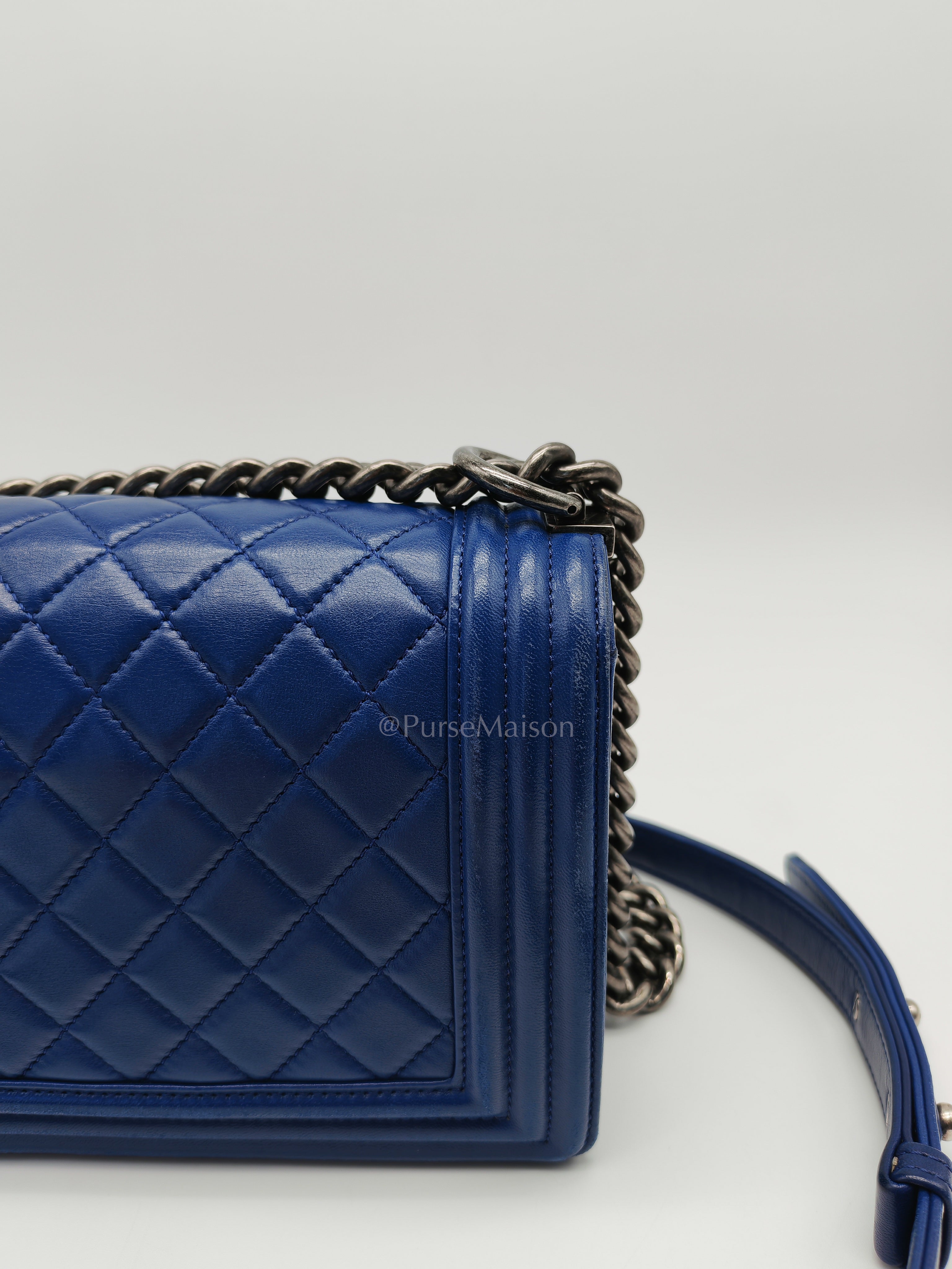 Le Boy Old Medium in Blue Quilted Lambskin Leather & Ruthenium Hardware Series 23 | Purse Maison Luxury Bags Shop