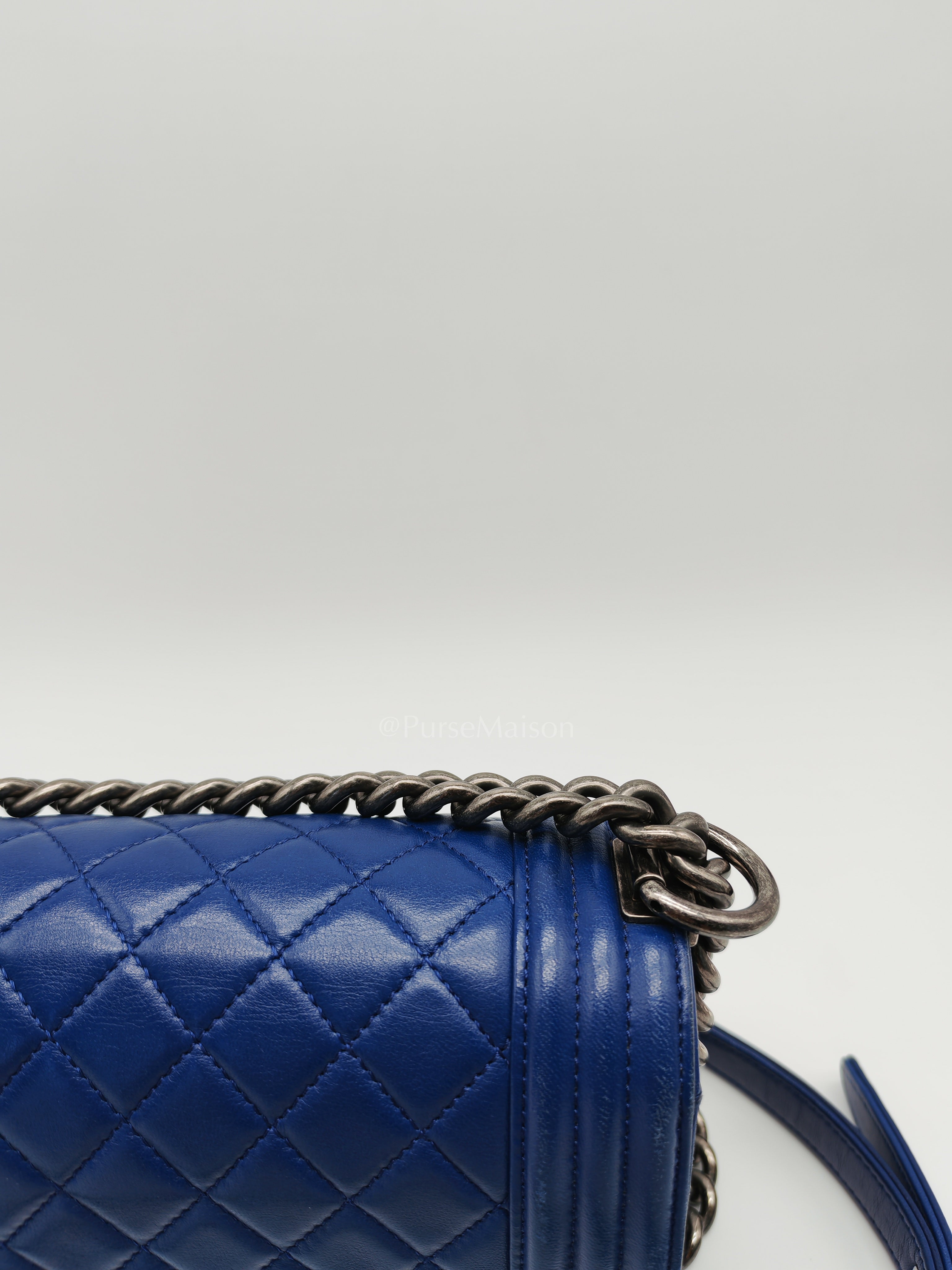 Le Boy Old Medium in Blue Quilted Lambskin Leather & Ruthenium Hardware Series 23 | Purse Maison Luxury Bags Shop