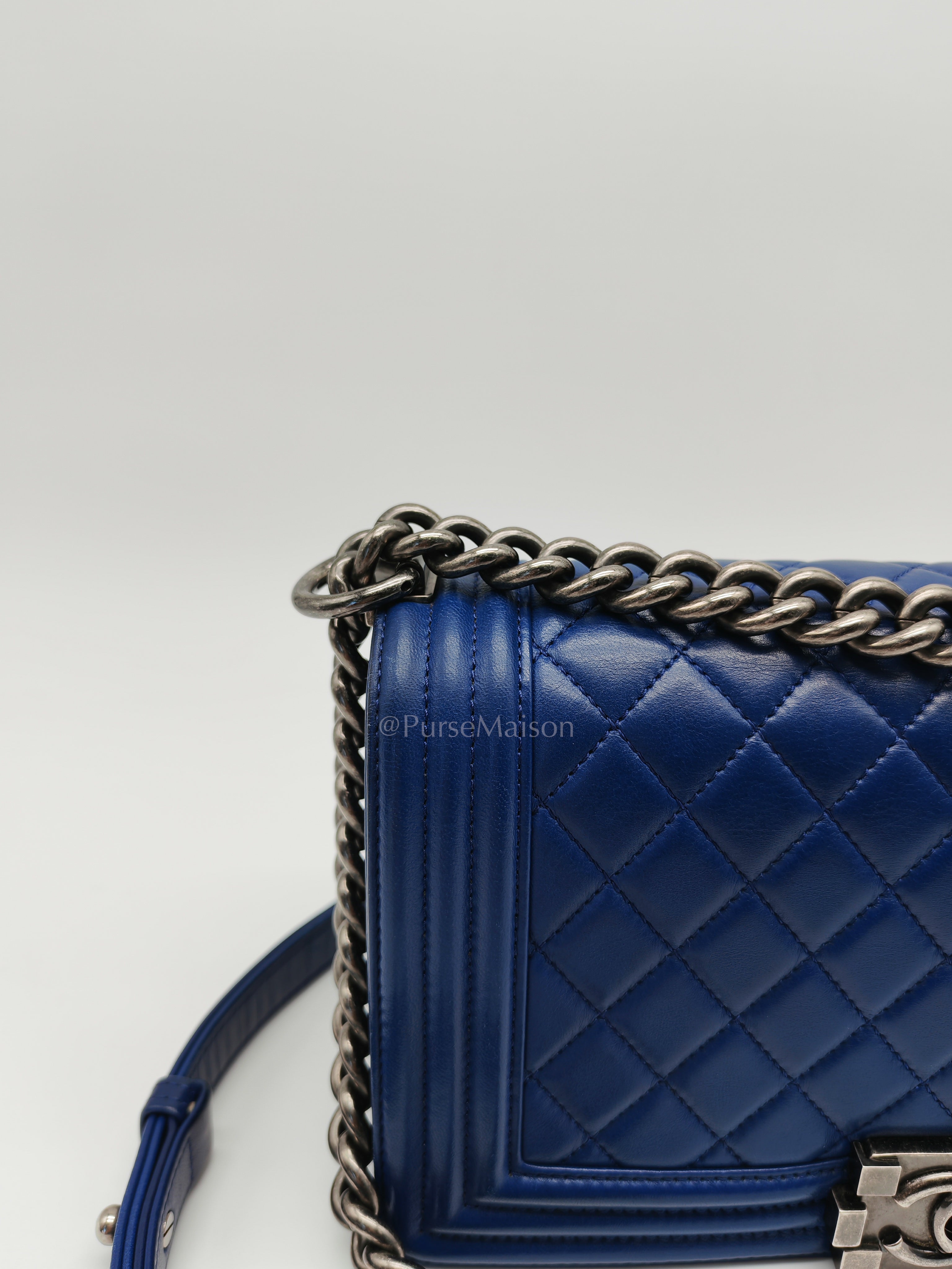 Le Boy Old Medium in Blue Quilted Lambskin Leather & Ruthenium Hardware Series 23 | Purse Maison Luxury Bags Shop