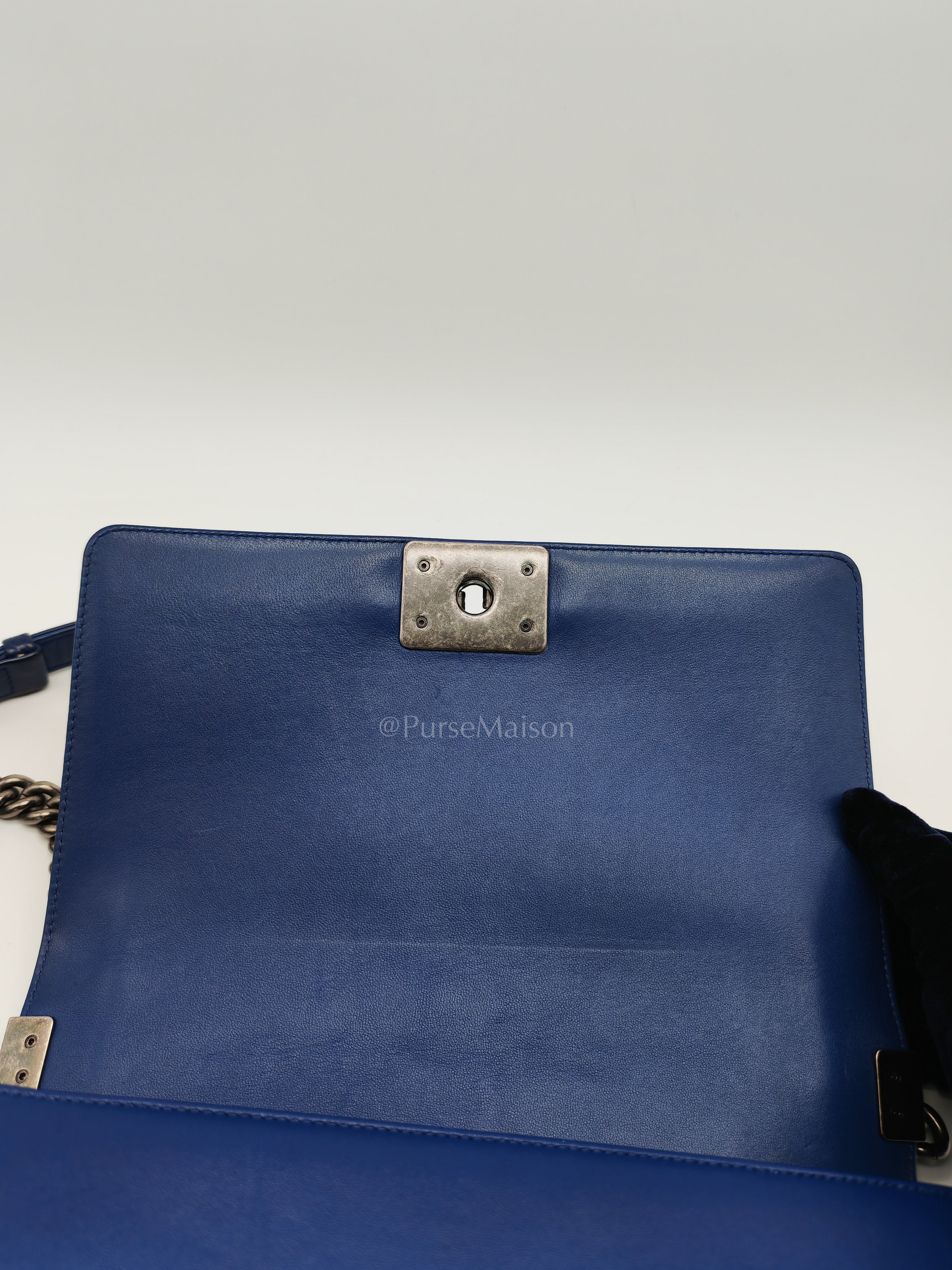 Le Boy Old Medium in Blue Quilted Lambskin Leather & Ruthenium Hardware Series 23 | Purse Maison Luxury Bags Shop