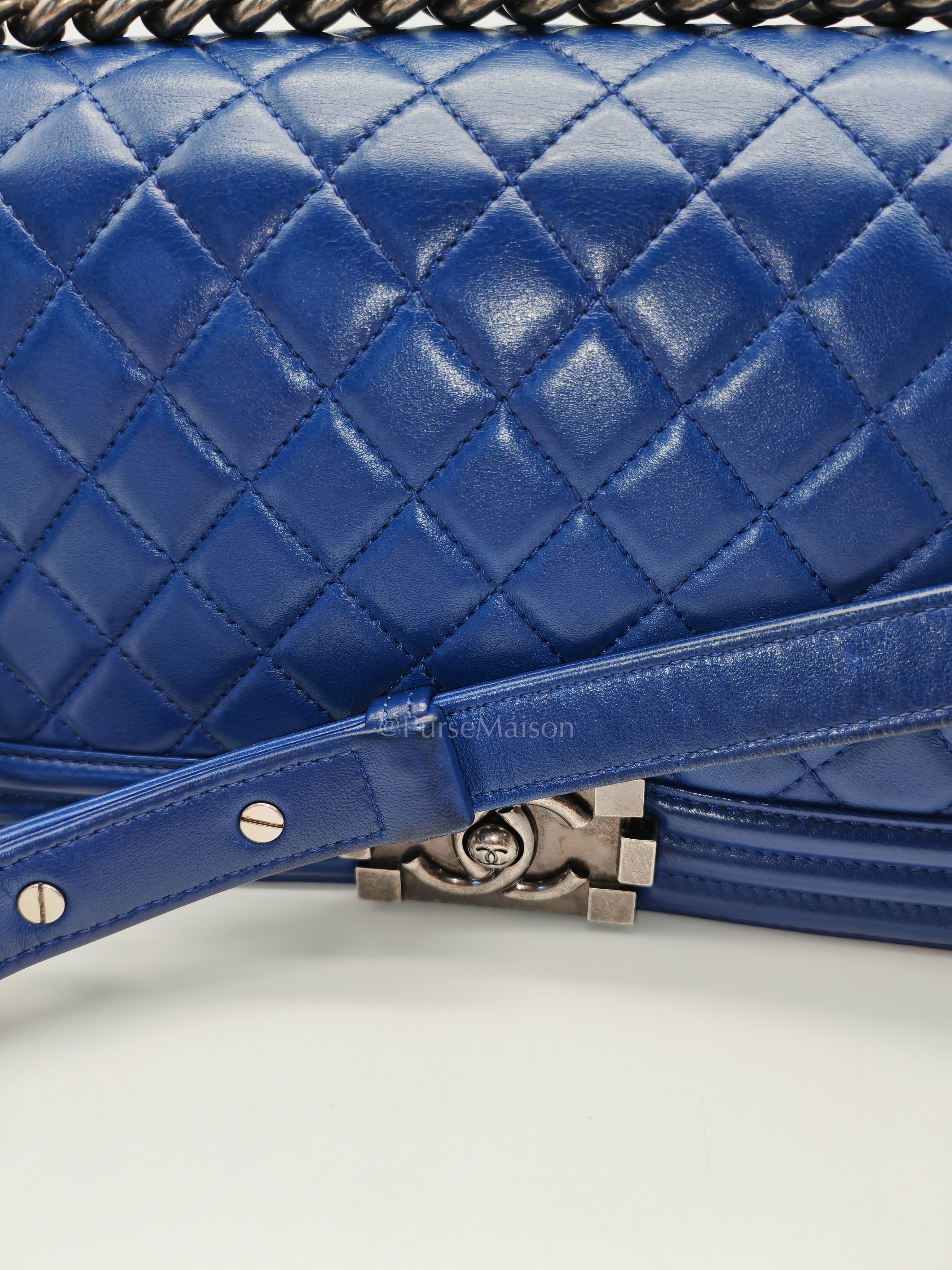 Le Boy Old Medium in Blue Quilted Lambskin Leather & Ruthenium Hardware Series 23 | Purse Maison Luxury Bags Shop