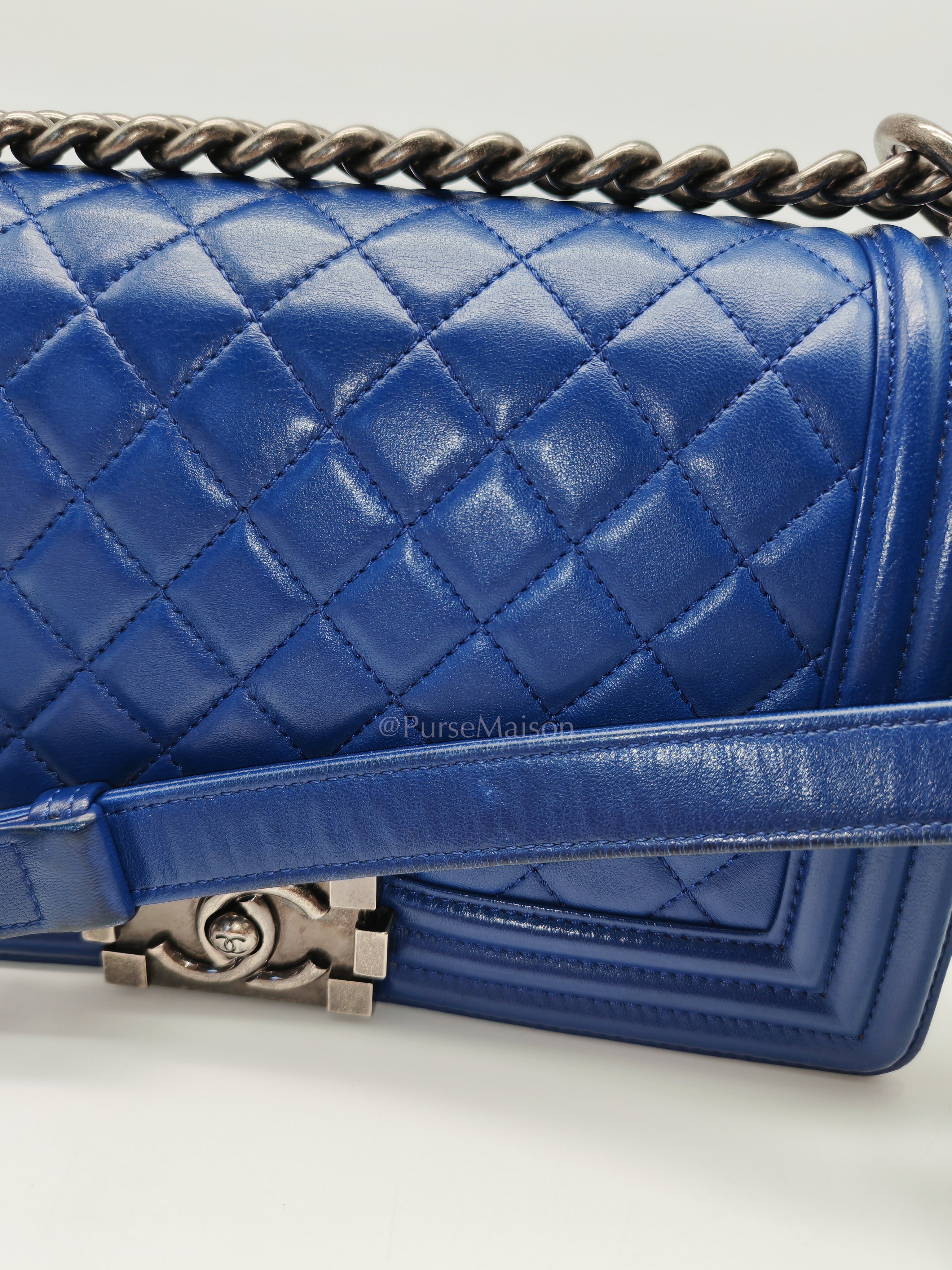 Le Boy Old Medium in Blue Quilted Lambskin Leather & Ruthenium Hardware Series 23 | Purse Maison Luxury Bags Shop