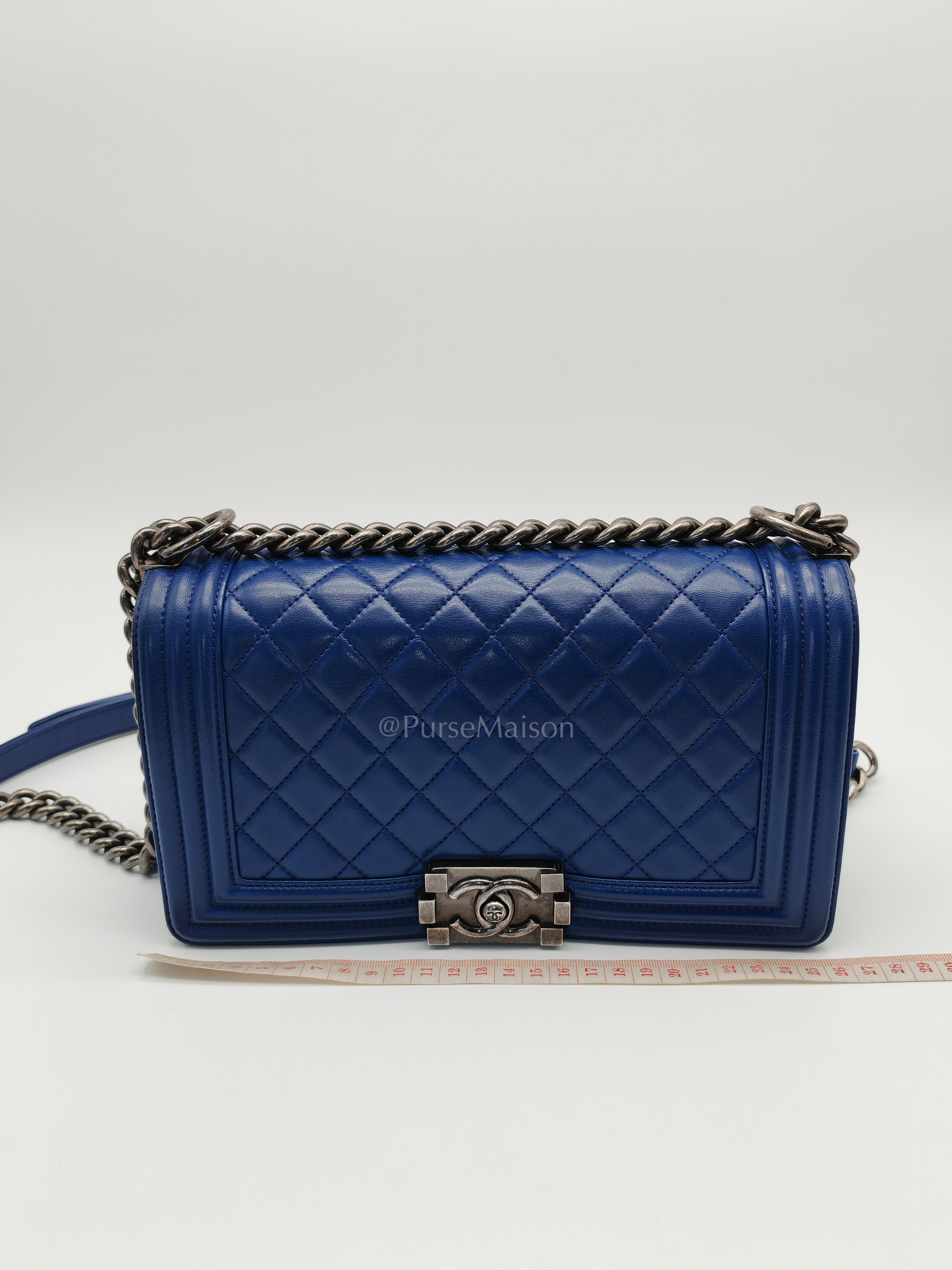 Le Boy Old Medium in Blue Quilted Lambskin Leather & Ruthenium Hardware Series 23 | Purse Maison Luxury Bags Shop