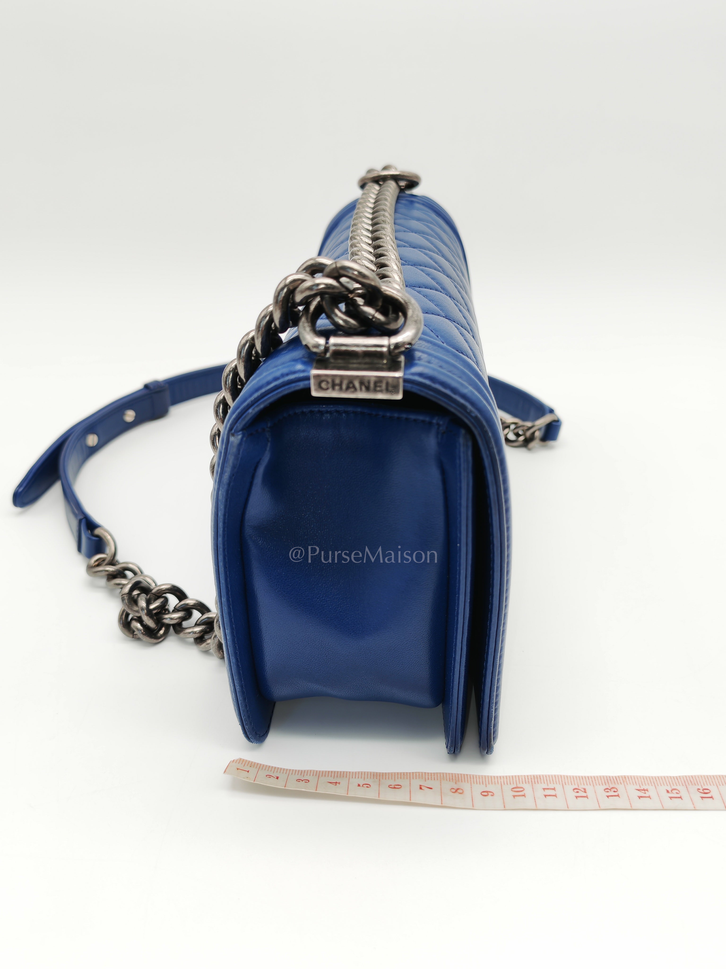 Le Boy Old Medium in Blue Quilted Lambskin Leather & Ruthenium Hardware Series 23 | Purse Maison Luxury Bags Shop