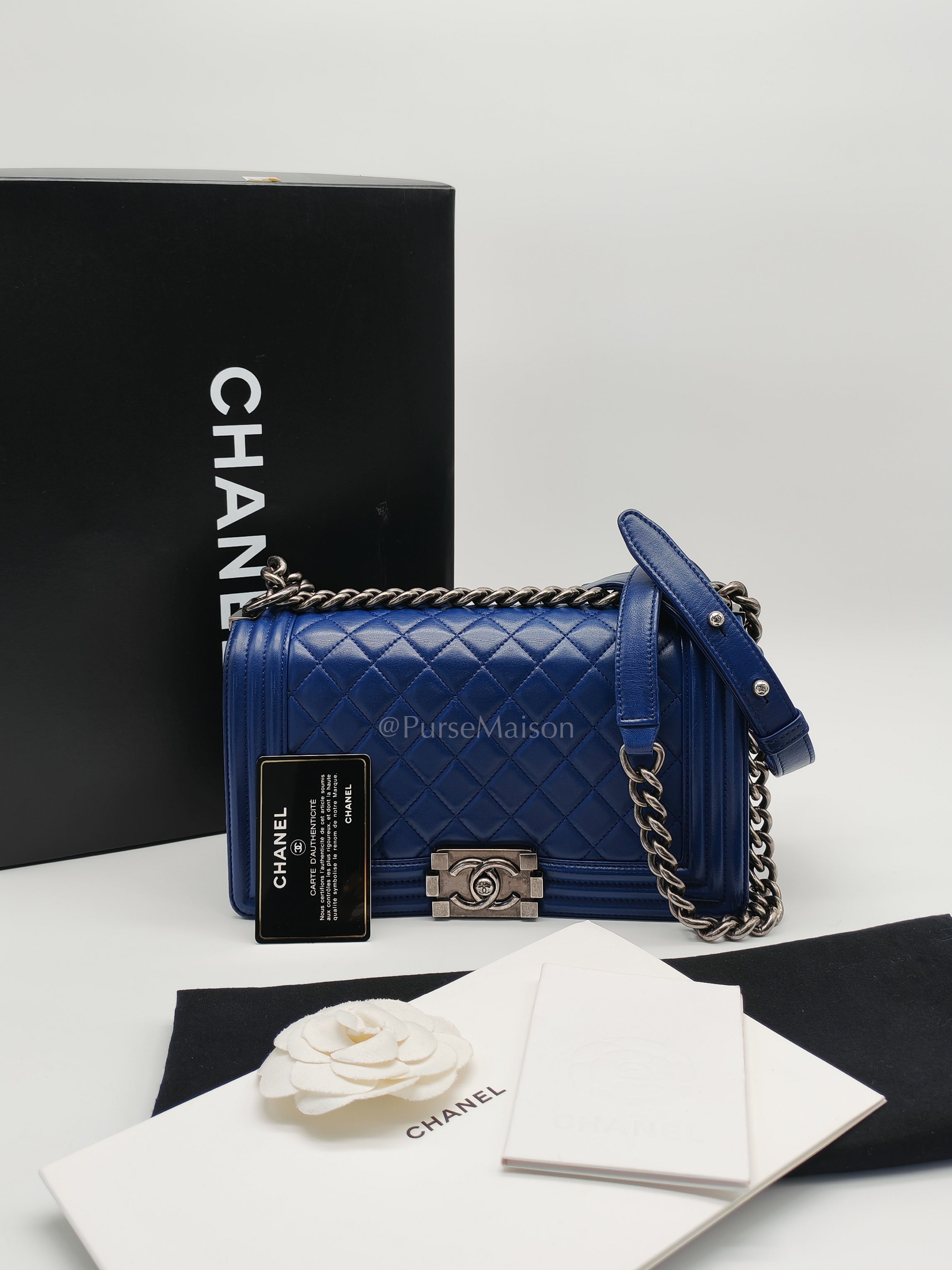 Le Boy Old Medium in Blue Quilted Lambskin Leather & Ruthenium Hardware Series 23 | Purse Maison Luxury Bags Shop