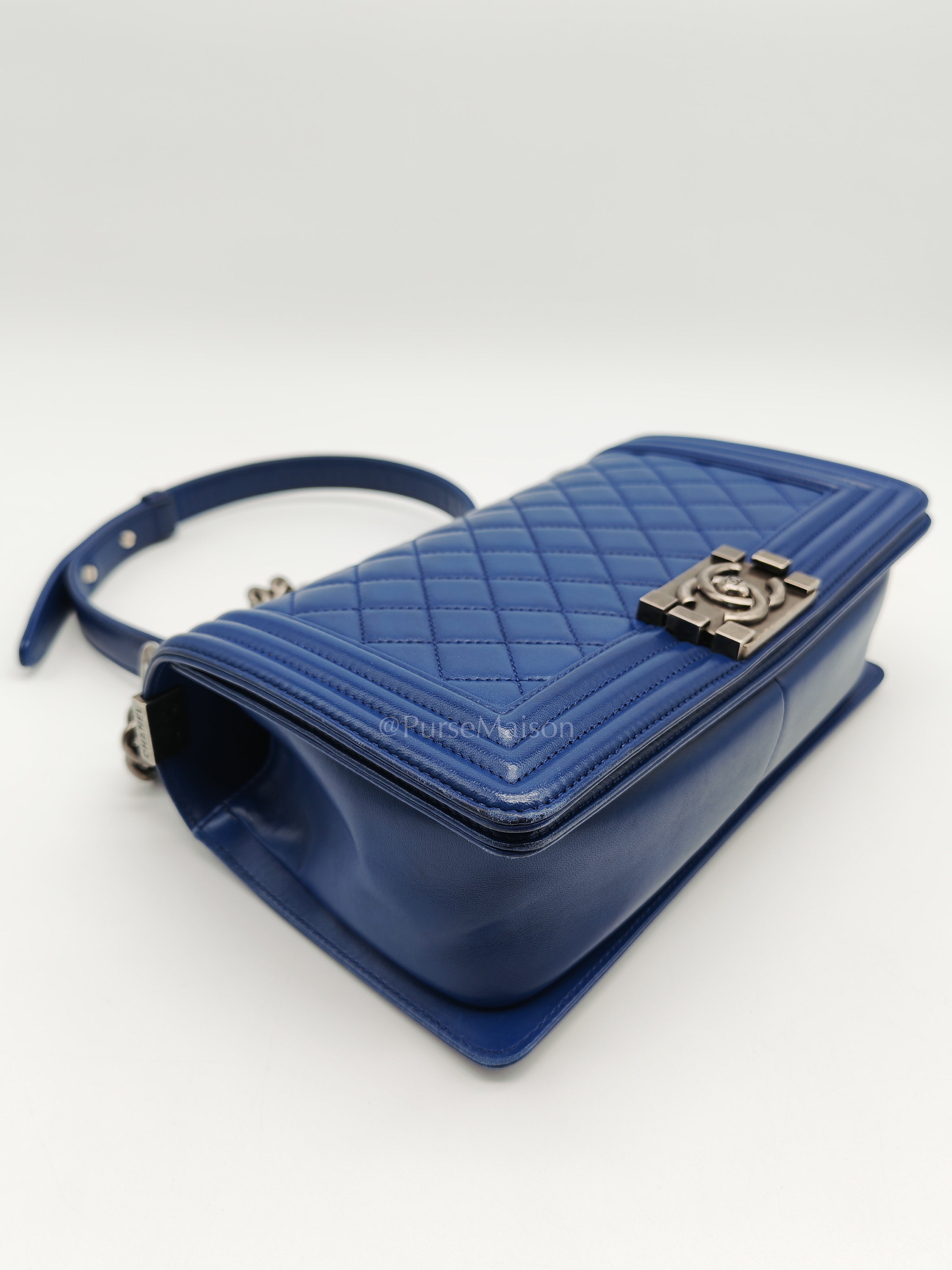 Le Boy Old Medium in Blue Quilted Lambskin Leather & Ruthenium Hardware Series 23 | Purse Maison Luxury Bags Shop