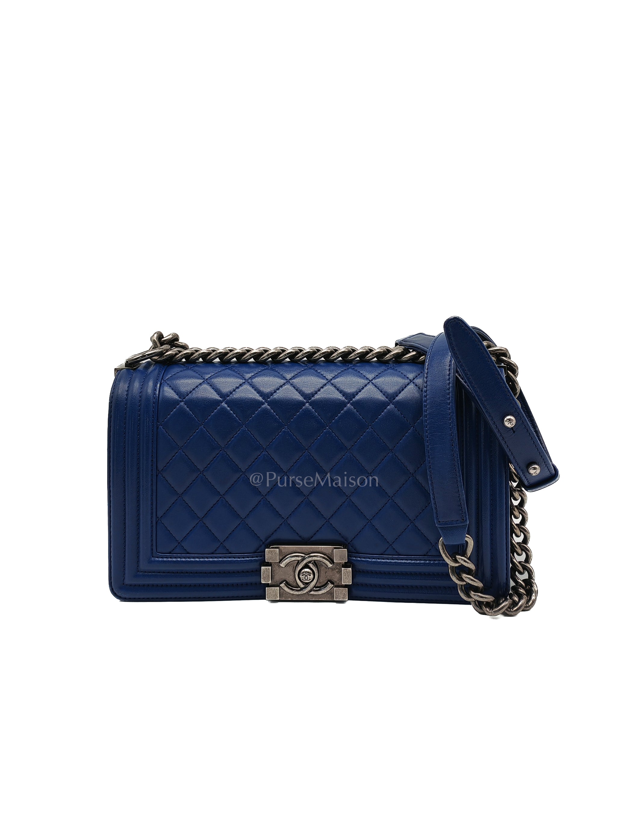 Le Boy Old Medium in Blue Quilted Lambskin Leather & Ruthenium Hardware Series 23 | Purse Maison Luxury Bags Shop