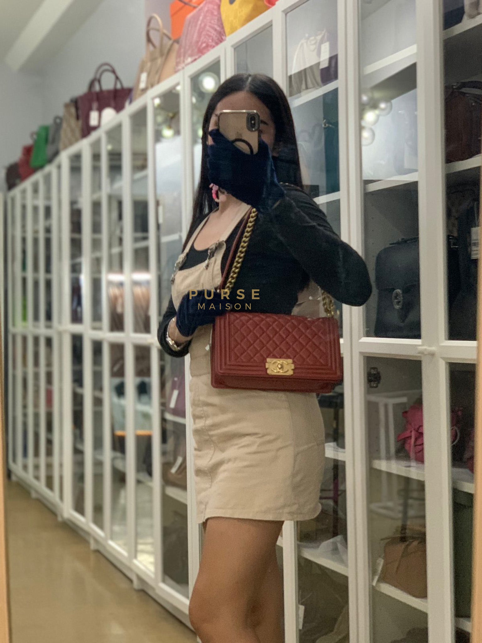 Le Boy Old Medium in Maroon Quilted Lambskin Leather & Aged Gold Hardware Series 25 | Purse Maison Luxury Bags Shop