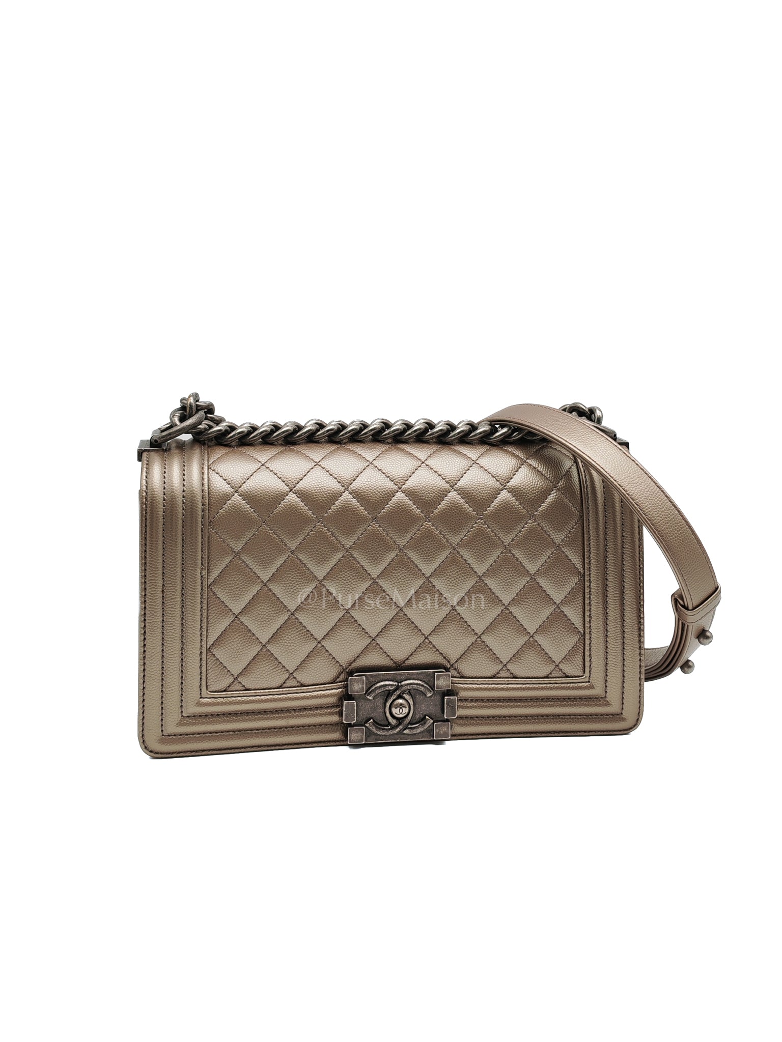 Le Boy old Medium in Metallic Bronze Caviar Leather & Ruthenium Hardware (Series 24) | Purse Maison Luxury Bags Shop