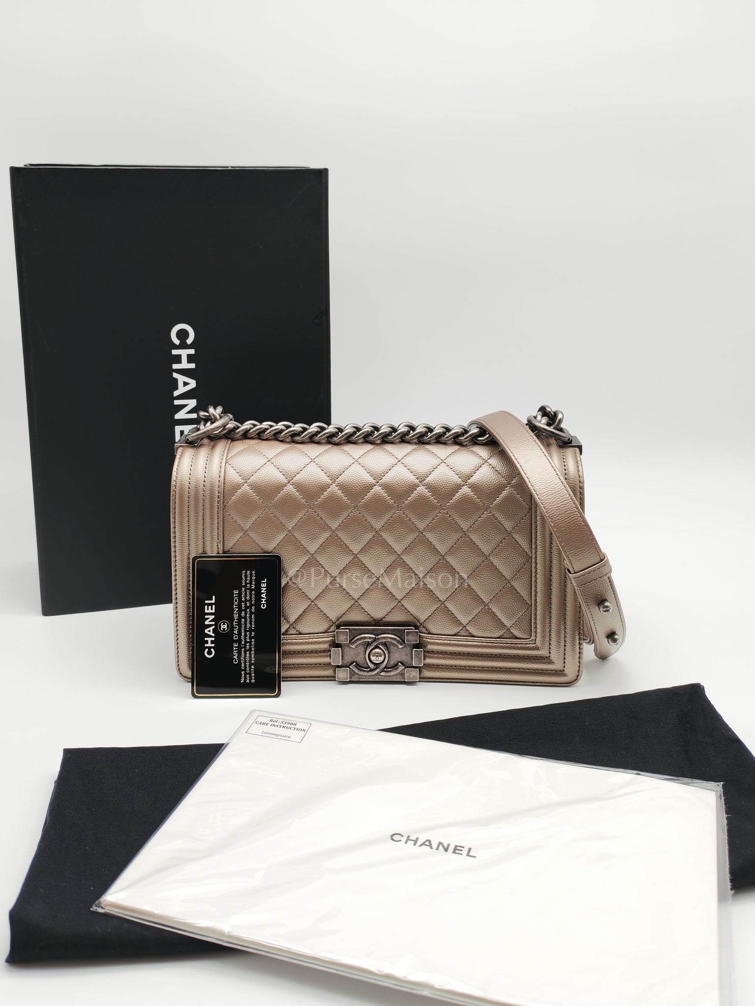 Le Boy old Medium in Metallic Bronze Caviar Leather & Ruthenium Hardware (Series 24) | Purse Maison Luxury Bags Shop
