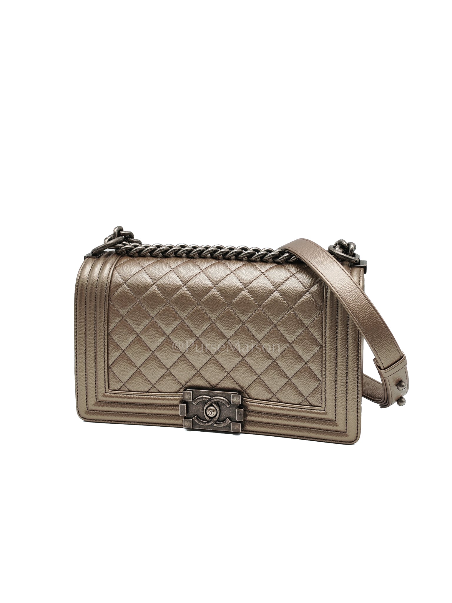 Le Boy old Medium in Metallic Bronze Caviar Leather & Ruthenium Hardware (Series 24) | Purse Maison Luxury Bags Shop