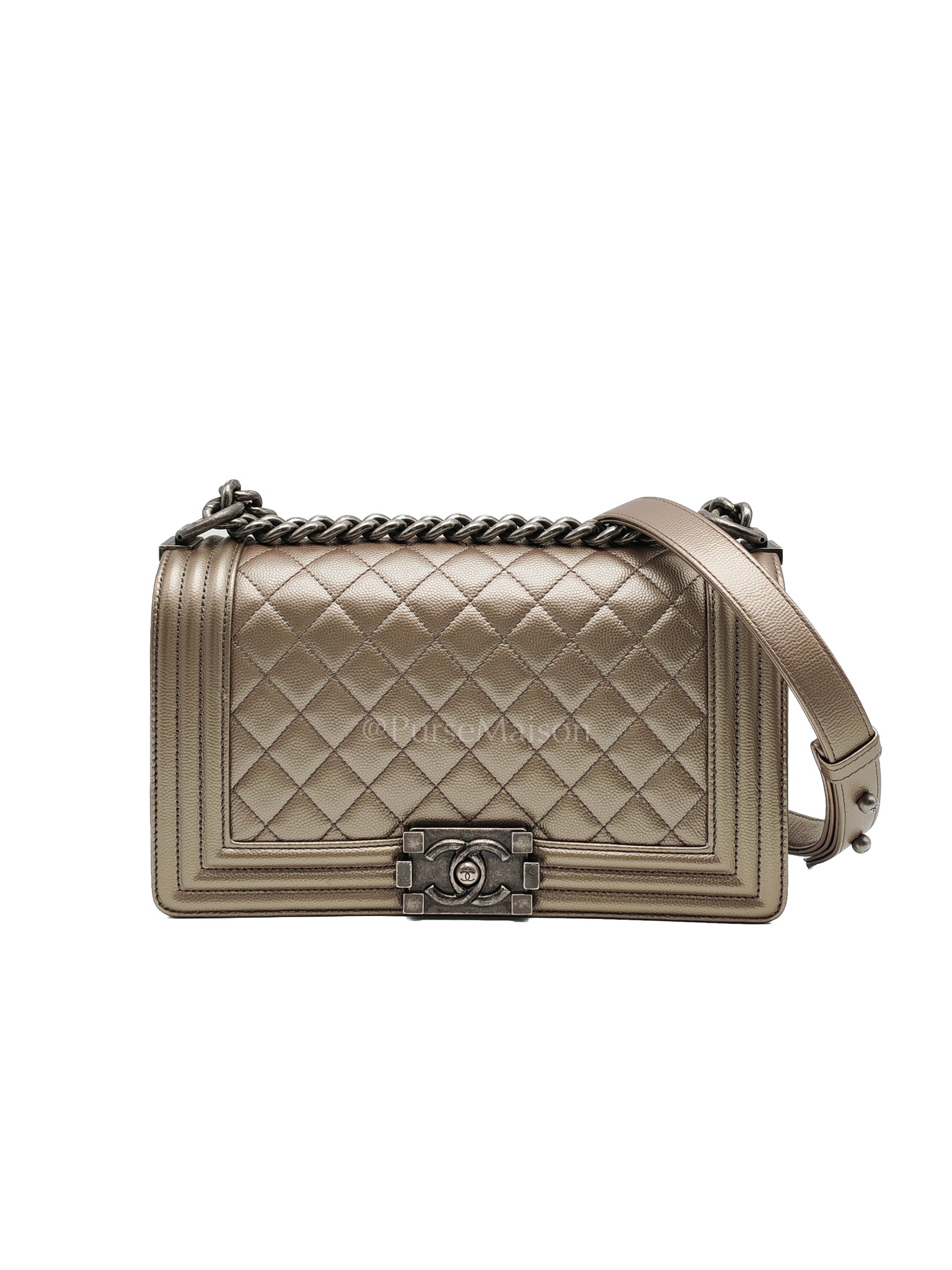 Le Boy old Medium in Metallic Bronze Caviar Leather & Ruthenium Hardware (Series 24) | Purse Maison Luxury Bags Shop