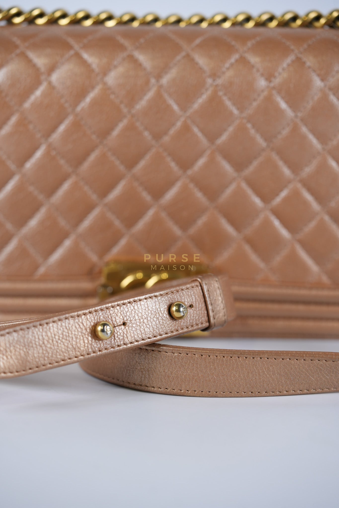 Le Boy Old Medium in Metallic Bronze Quilted Calfskin Leather and Gold Hardware Series 20 | Purse Maison Luxury Bags Shop