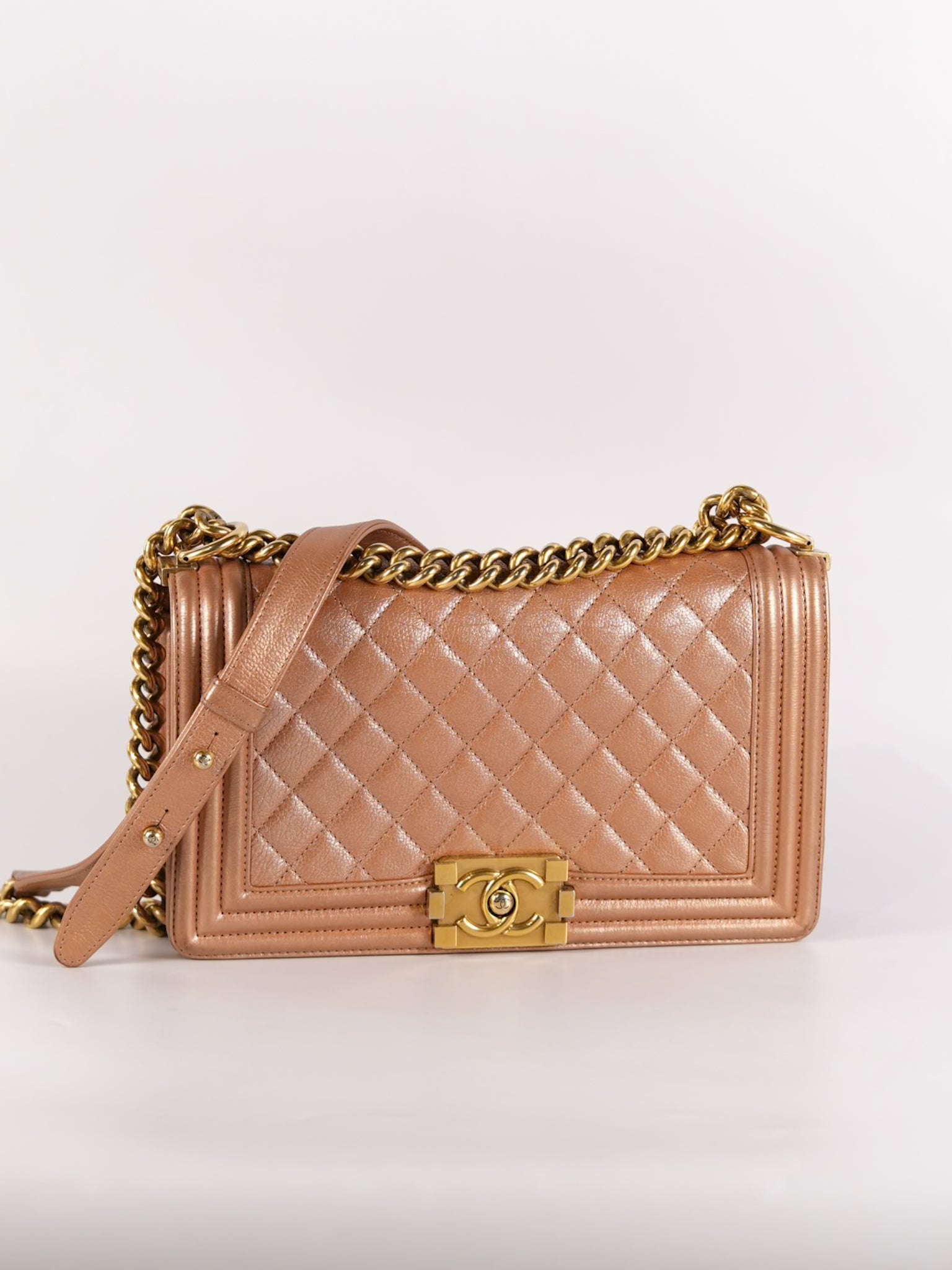 Le Boy Old Medium in Metallic Bronze Quilted Calfskin Leather and Gold Hardware Series 20 | Purse Maison Luxury Bags Shop