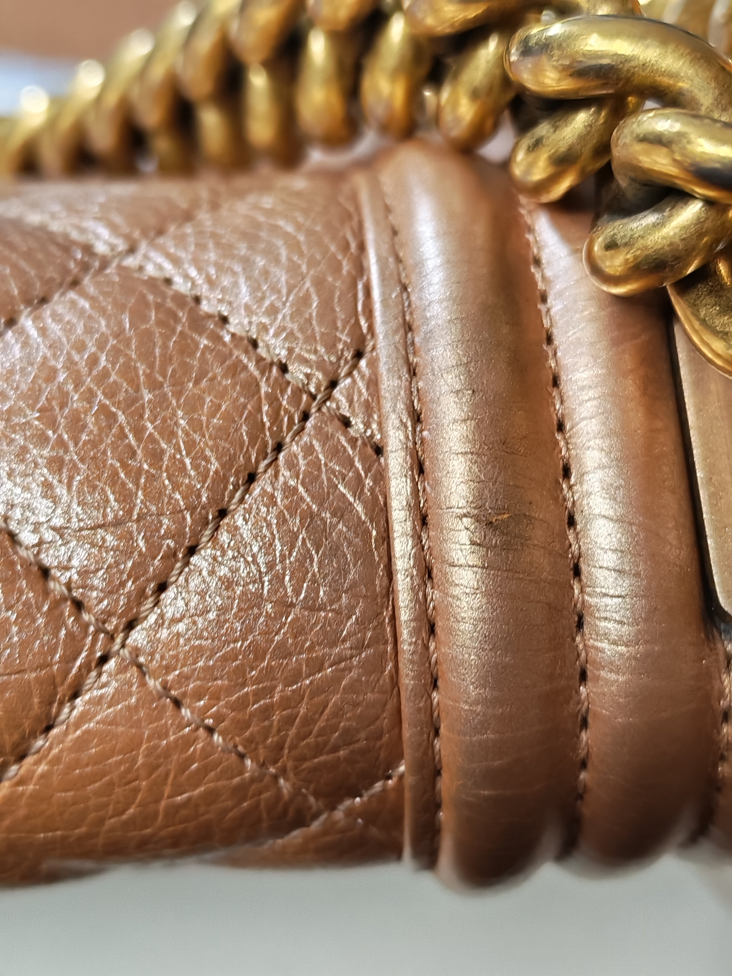 Le Boy Old Medium in Metallic Bronze Quilted Calfskin Leather and Gold Hardware Series 20 | Purse Maison Luxury Bags Shop