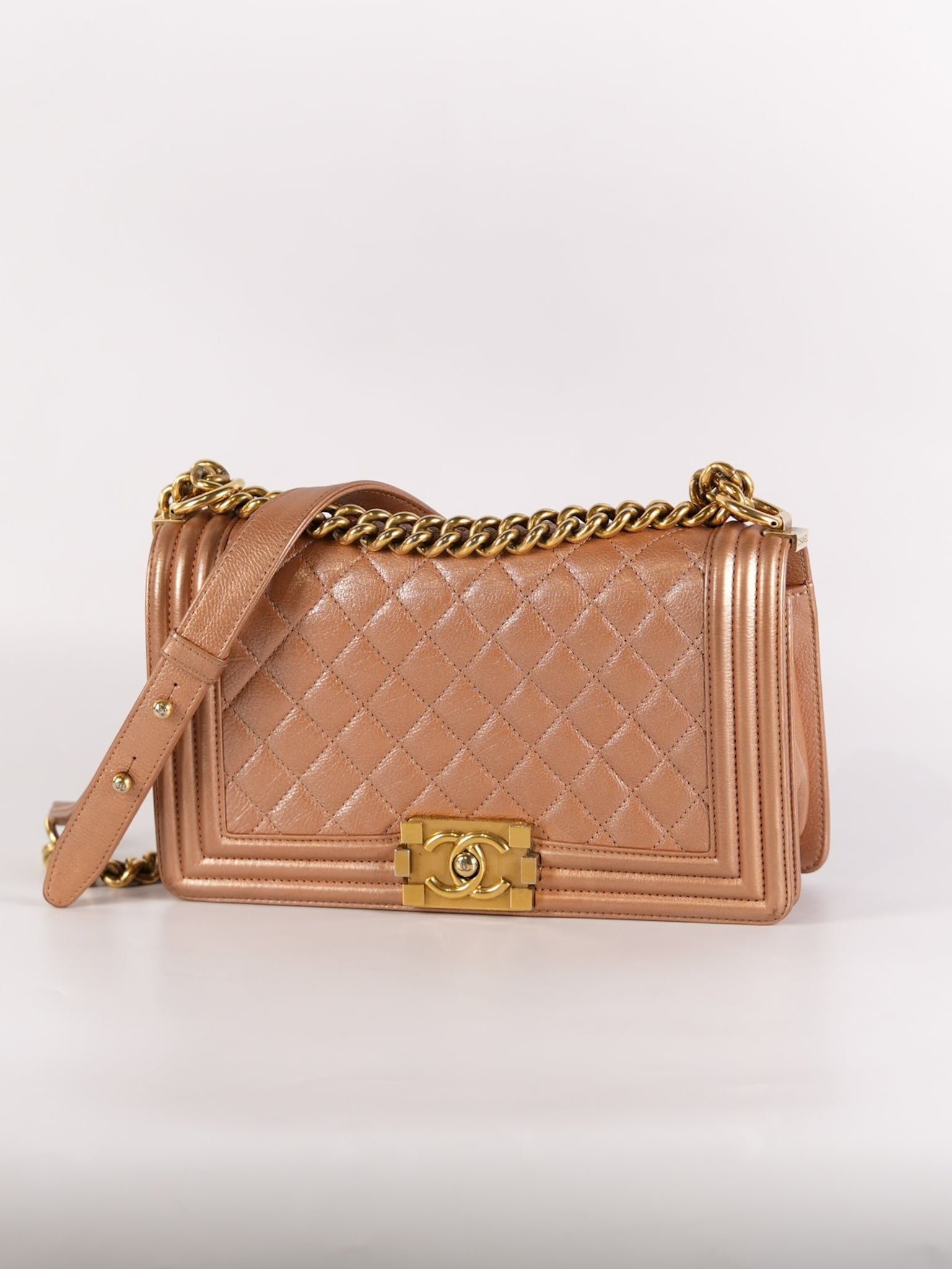 Le Boy Old Medium in Metallic Bronze Quilted Calfskin Leather and Gold Hardware Series 20 | Purse Maison Luxury Bags Shop