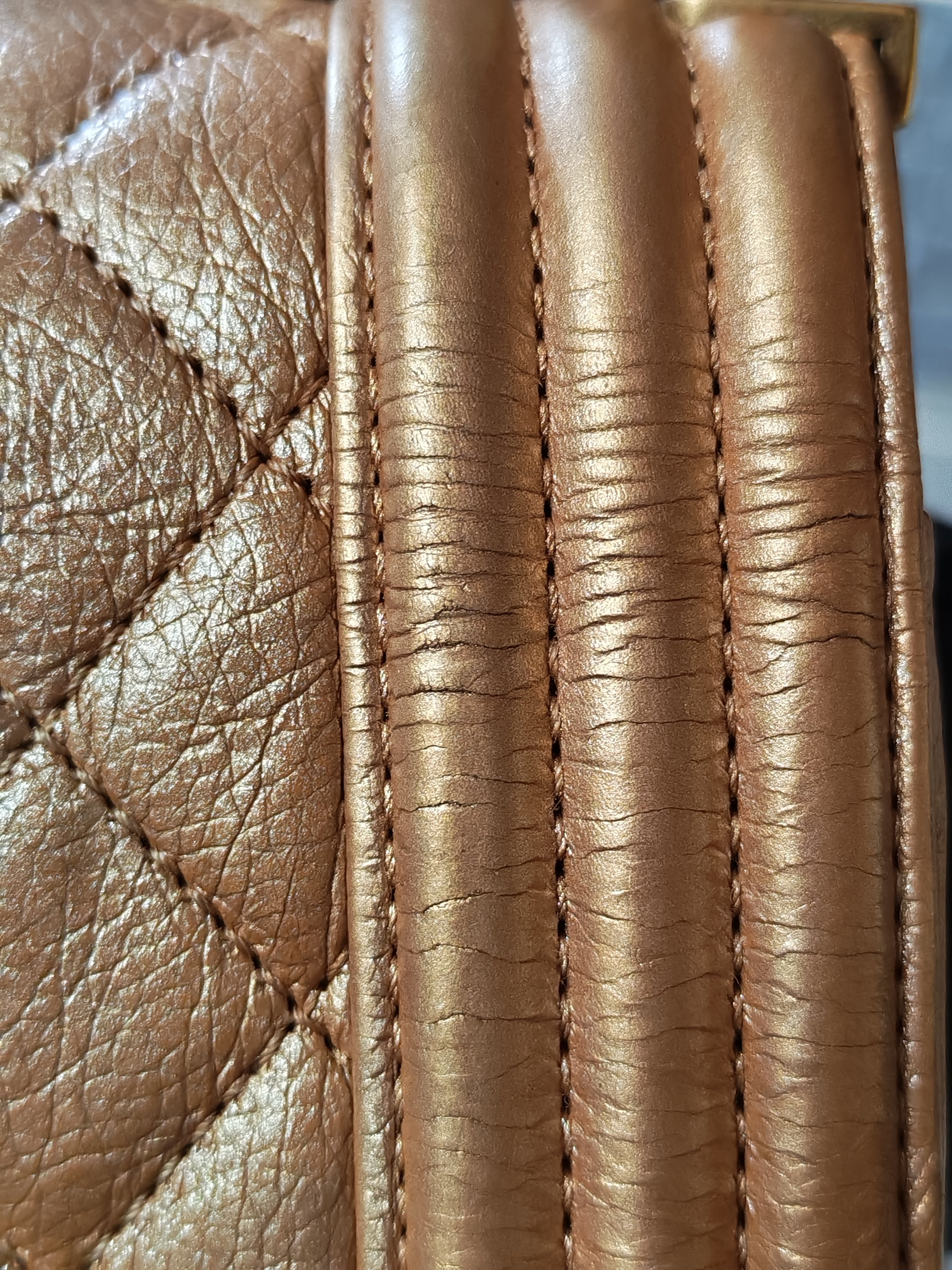 Le Boy Old Medium in Metallic Bronze Quilted Calfskin Leather and Gold Hardware Series 20 | Purse Maison Luxury Bags Shop