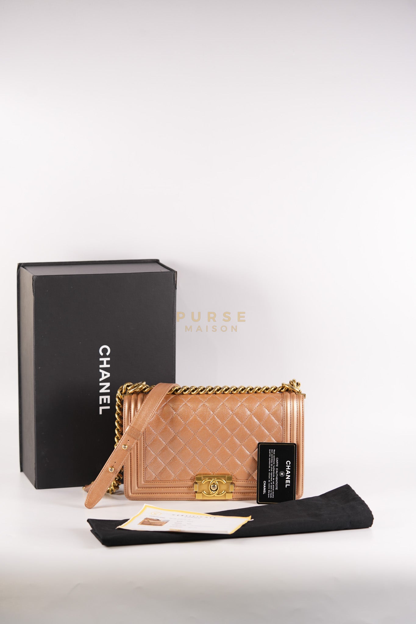 Le Boy Old Medium in Metallic Bronze Quilted Calfskin Leather and Gold Hardware Series 20 | Purse Maison Luxury Bags Shop