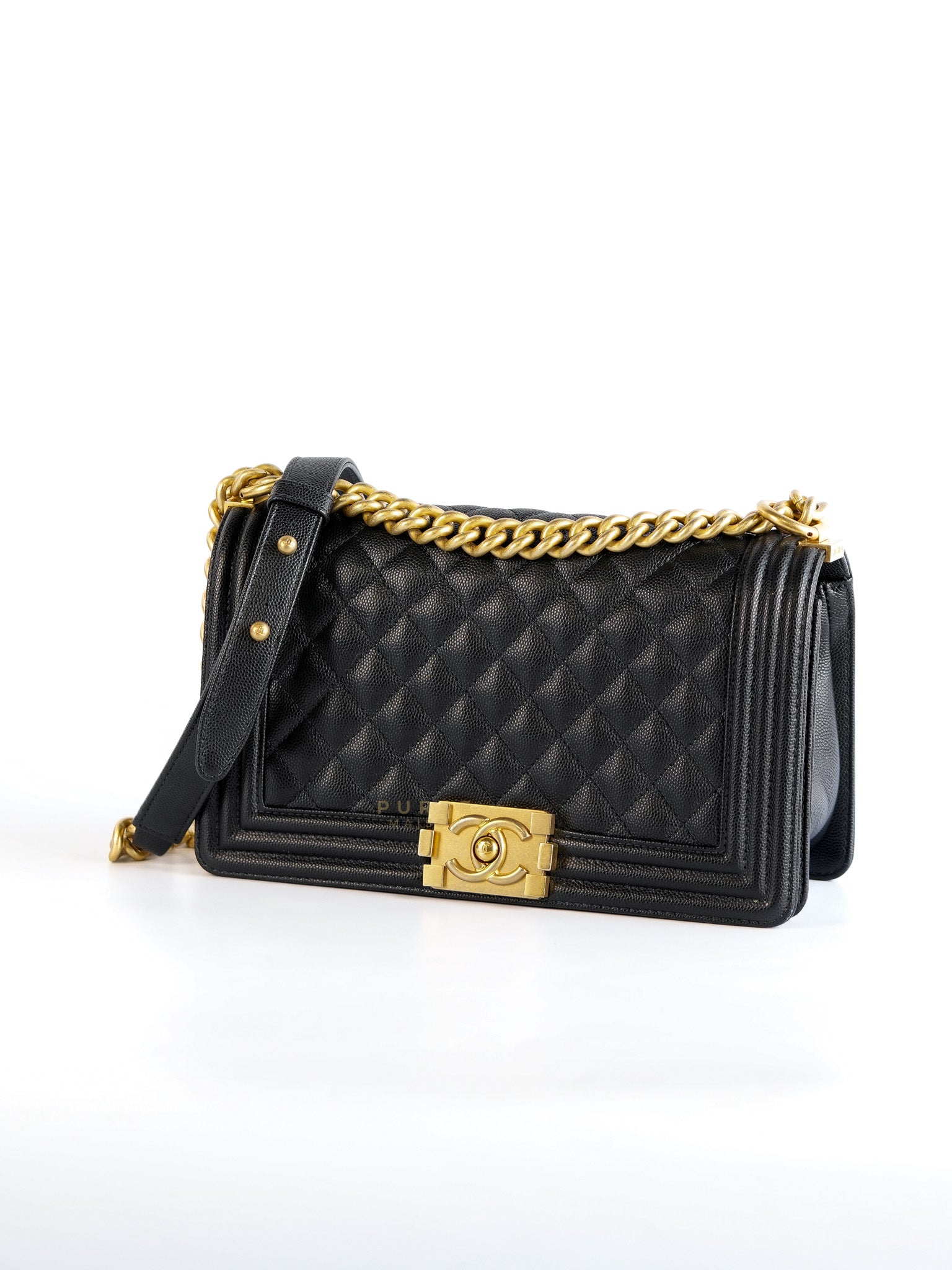 Le Boy Old Medium Quilted Caviar Leather in Aged Gold Hardware Series 30 | Purse Maison Luxury Bags Shop