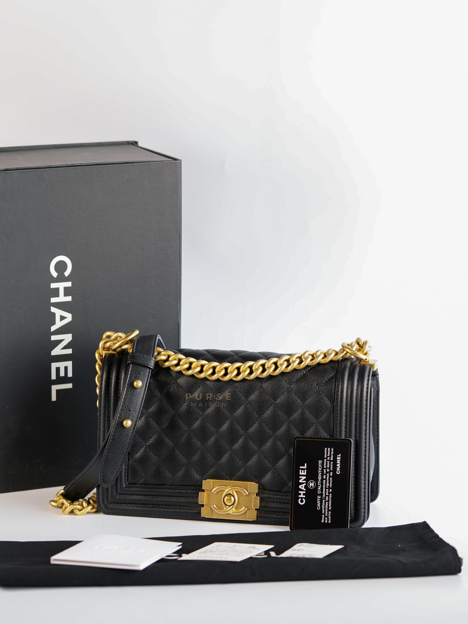 Le Boy Old Medium Quilted Caviar Leather in Aged Gold Hardware Series 30 | Purse Maison Luxury Bags Shop