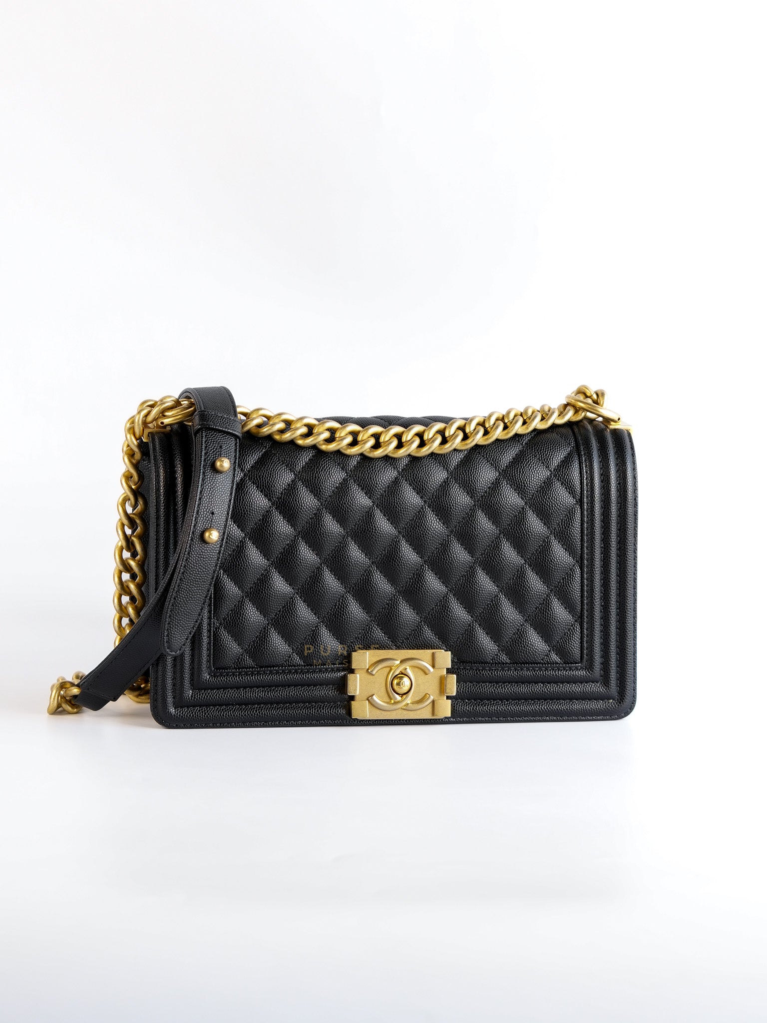 Le Boy Old Medium Quilted Caviar Leather in Aged Gold Hardware Series 30 | Purse Maison Luxury Bags Shop