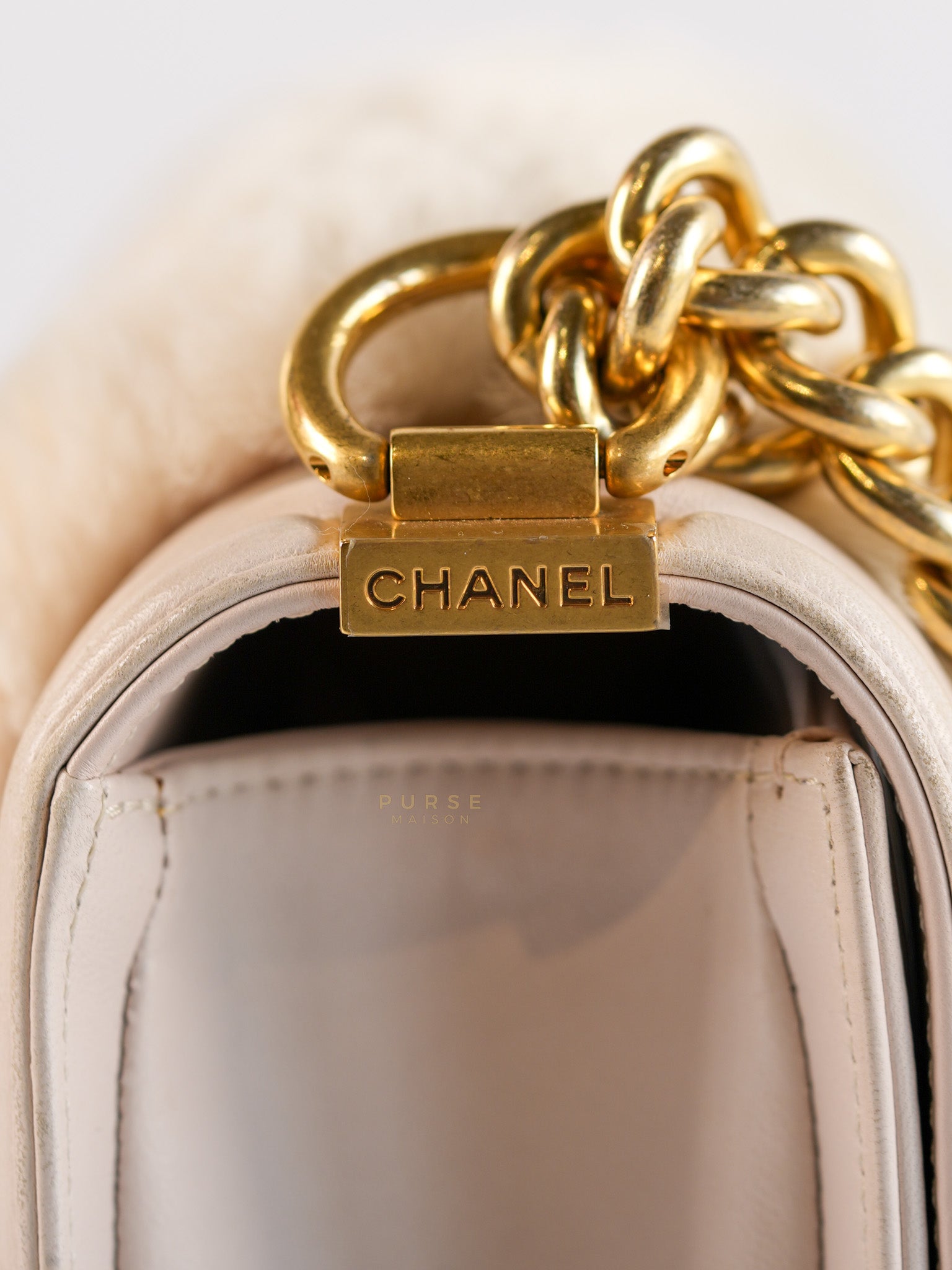 Le Boy One-Of-A-Kind Rabbit Fur White Cream Gold Hardware(Series 23) | Purse Maison Luxury Bags Shop