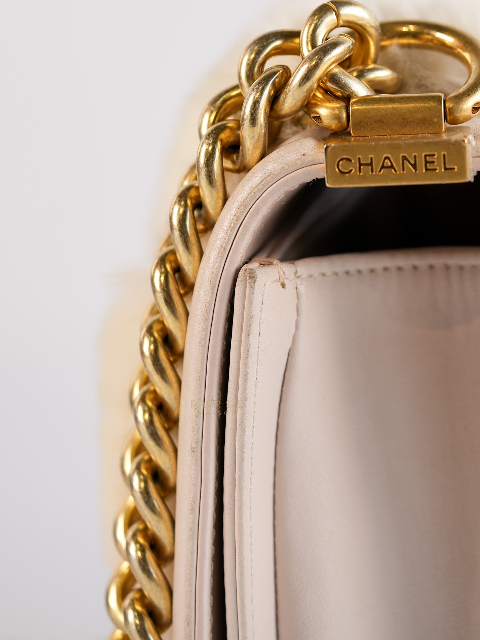 Le Boy One-Of-A-Kind Rabbit Fur White Cream Gold Hardware(Series 23) | Purse Maison Luxury Bags Shop