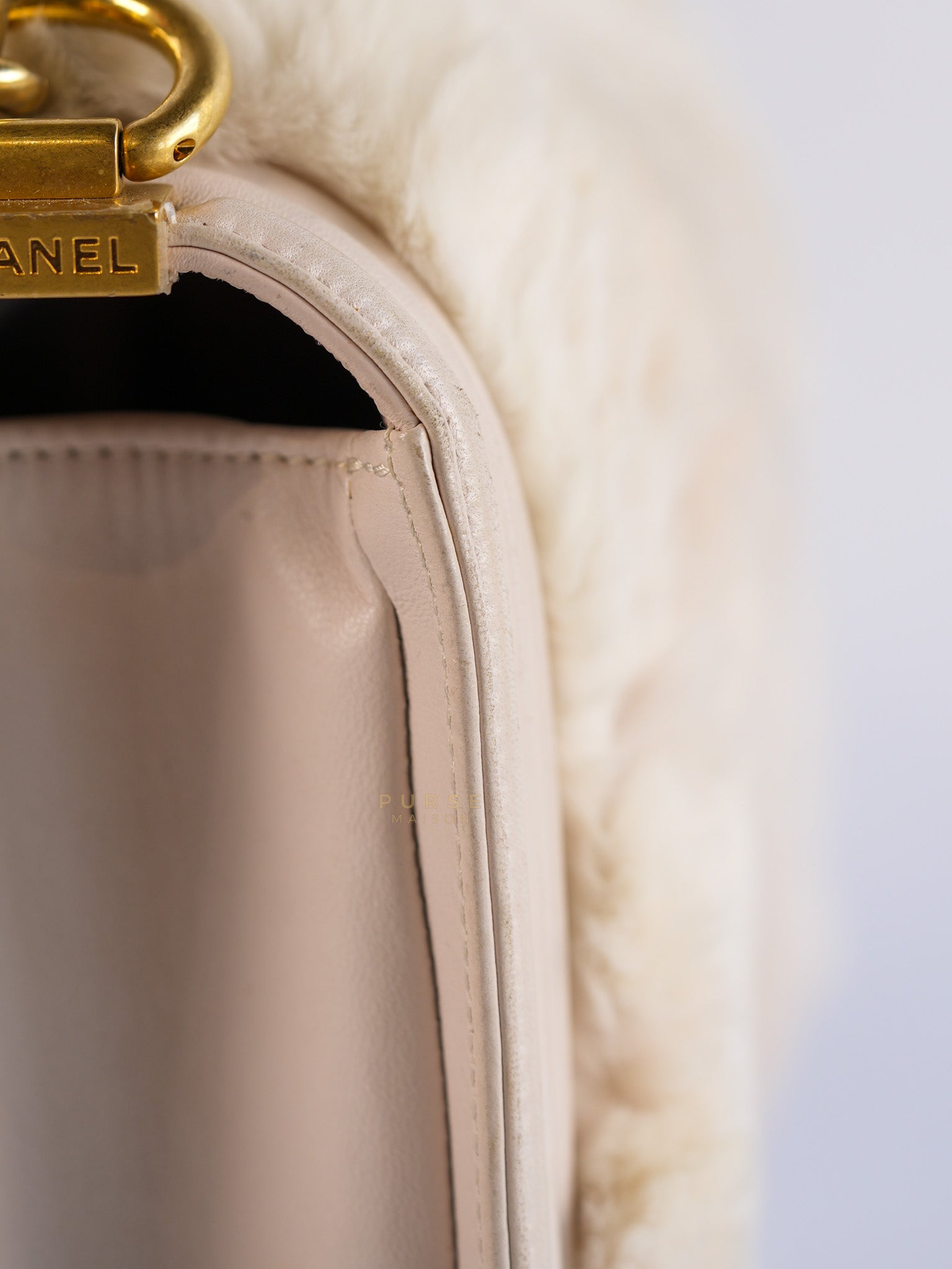 Le Boy One-Of-A-Kind Rabbit Fur White Cream Gold Hardware(Series 23) | Purse Maison Luxury Bags Shop