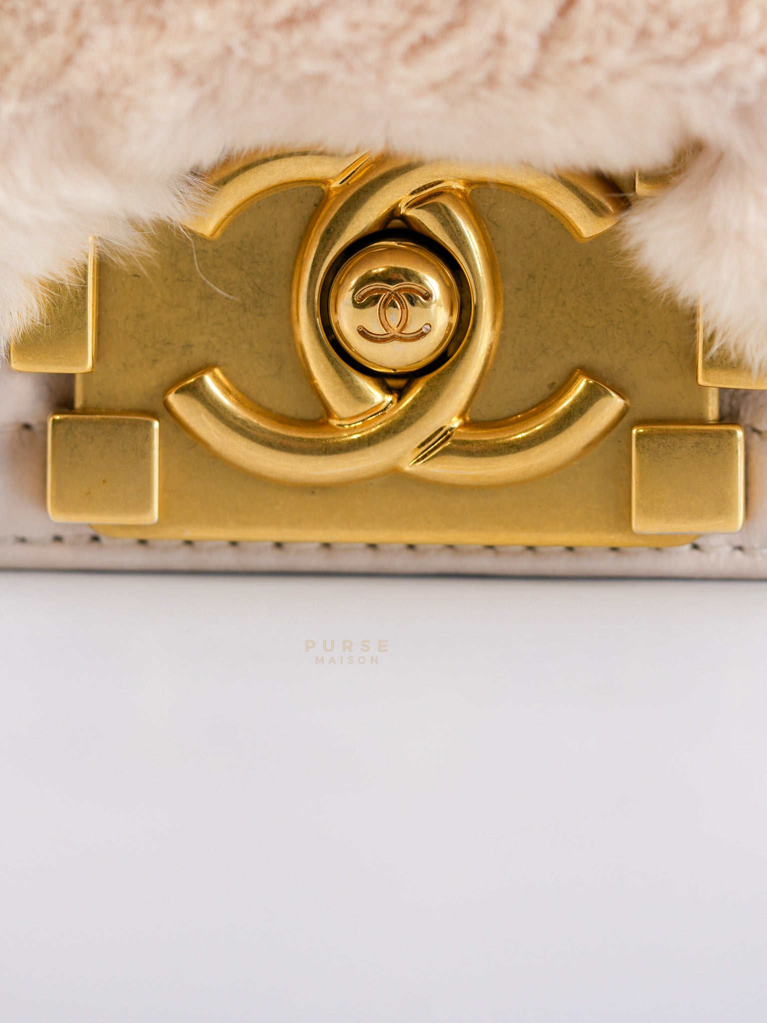 Le Boy One-Of-A-Kind Rabbit Fur White Cream Gold Hardware(Series 23) | Purse Maison Luxury Bags Shop