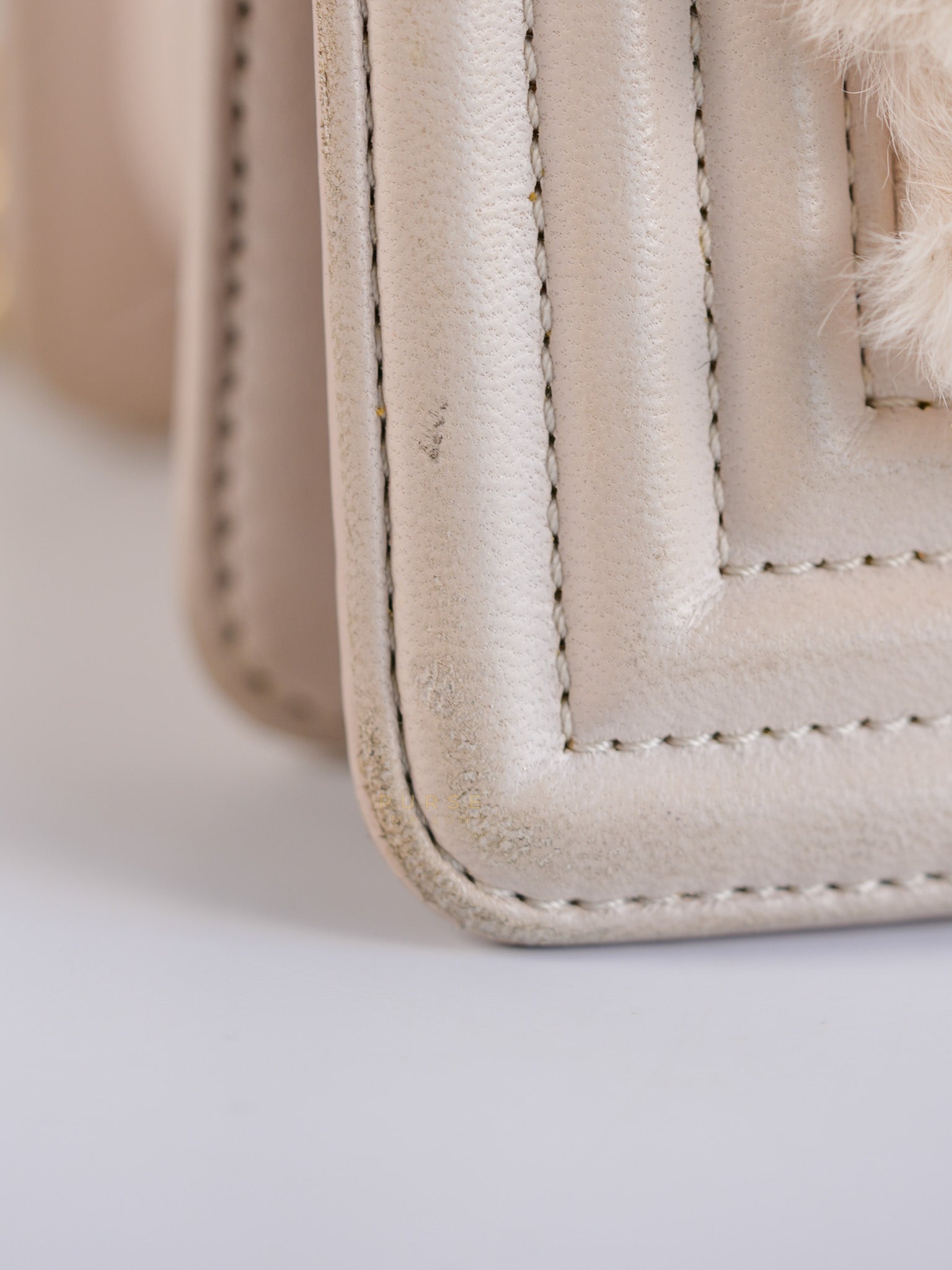 Le Boy One-Of-A-Kind Rabbit Fur White Cream Gold Hardware(Series 23) | Purse Maison Luxury Bags Shop
