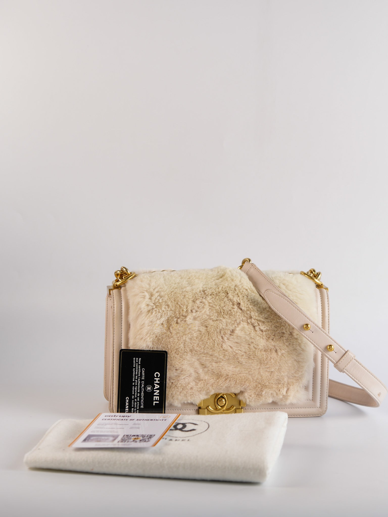 Le Boy One-Of-A-Kind Rabbit Fur White Cream Gold Hardware(Series 23) | Purse Maison Luxury Bags Shop