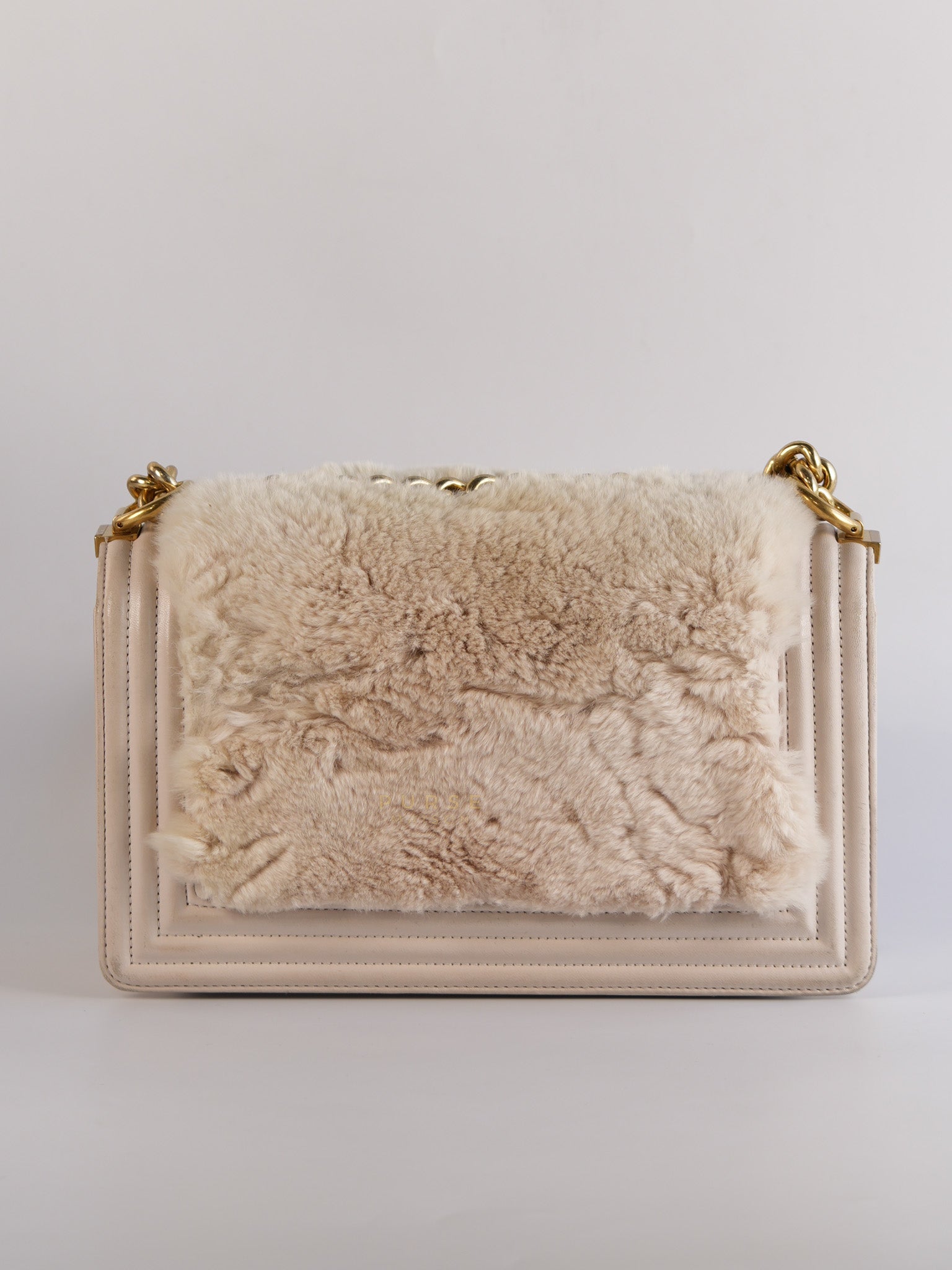 Le Boy One-Of-A-Kind Rabbit Fur White Cream Gold Hardware(Series 23) | Purse Maison Luxury Bags Shop