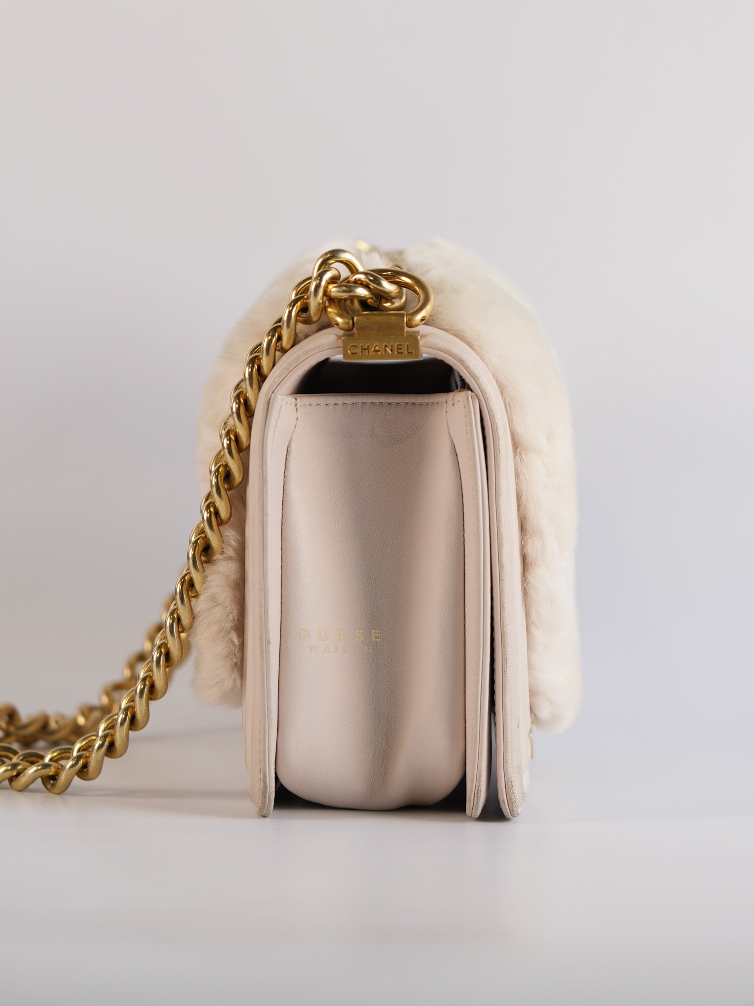 Le Boy One-Of-A-Kind Rabbit Fur White Cream Gold Hardware(Series 23) | Purse Maison Luxury Bags Shop