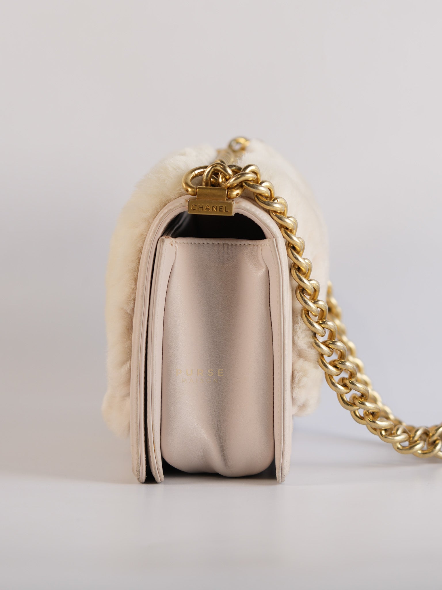Le Boy One-Of-A-Kind Rabbit Fur White Cream Gold Hardware(Series 23) | Purse Maison Luxury Bags Shop