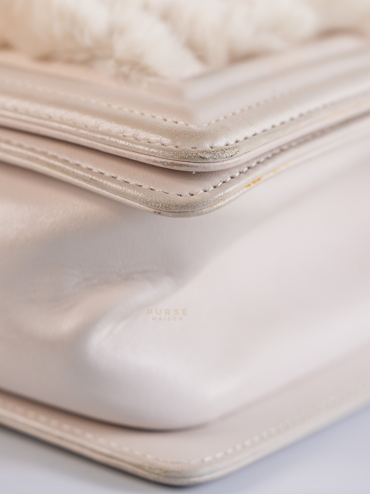 Le Boy One-Of-A-Kind Rabbit Fur White Cream Gold Hardware(Series 23) | Purse Maison Luxury Bags Shop