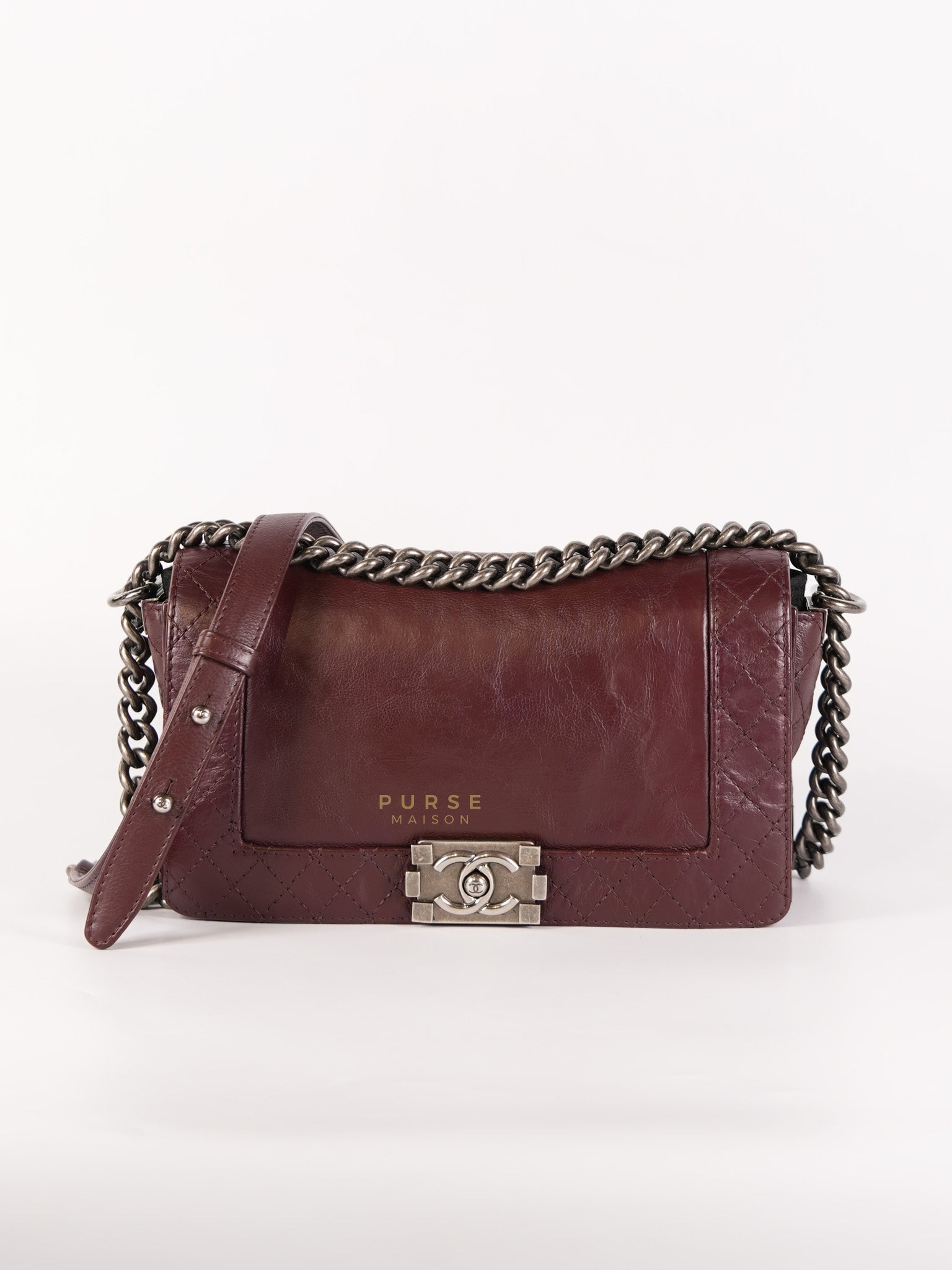 Le Boy Reverso Old Medium in Burgundy Calfskin Leather & Ruthenium Hardware (Series 18) | Purse Maison Luxury Bags Shop