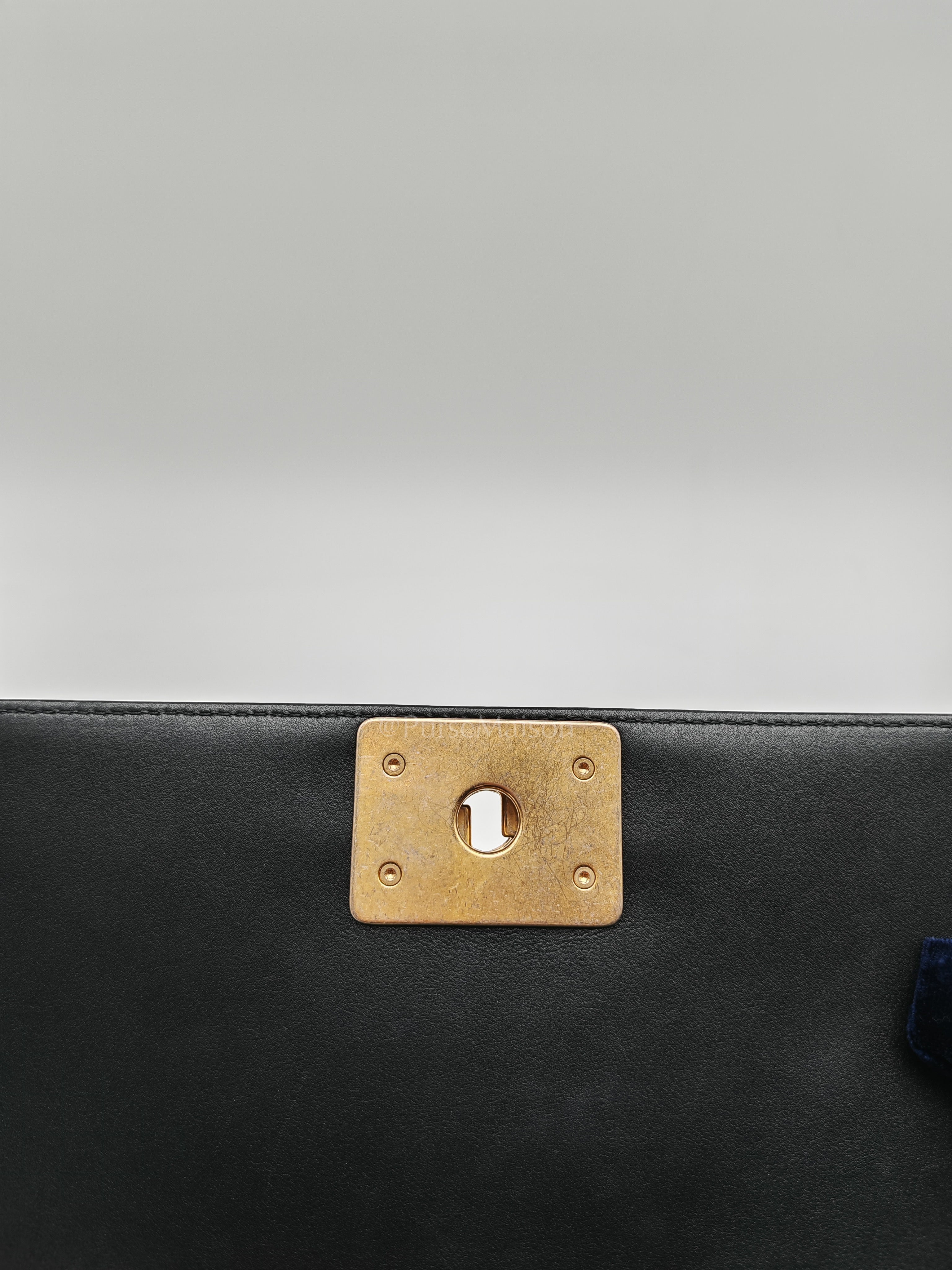Le Boy Small Black Calfskin Leather in Aged Gold Hardware (Series 28) | Purse Maison Luxury Bags Shop