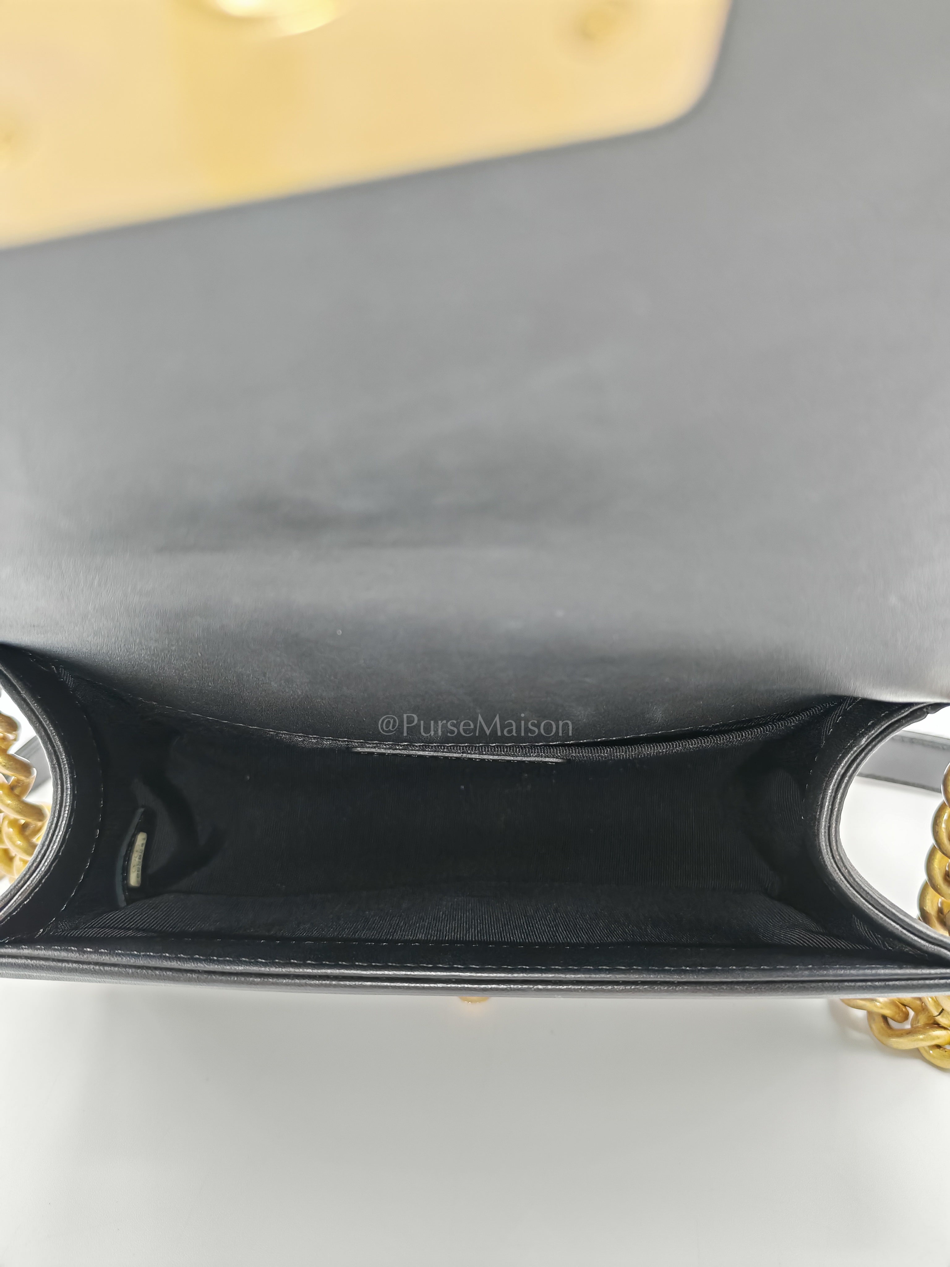 Le Boy Small Black Calfskin Leather in Aged Gold Hardware (Series 28) | Purse Maison Luxury Bags Shop
