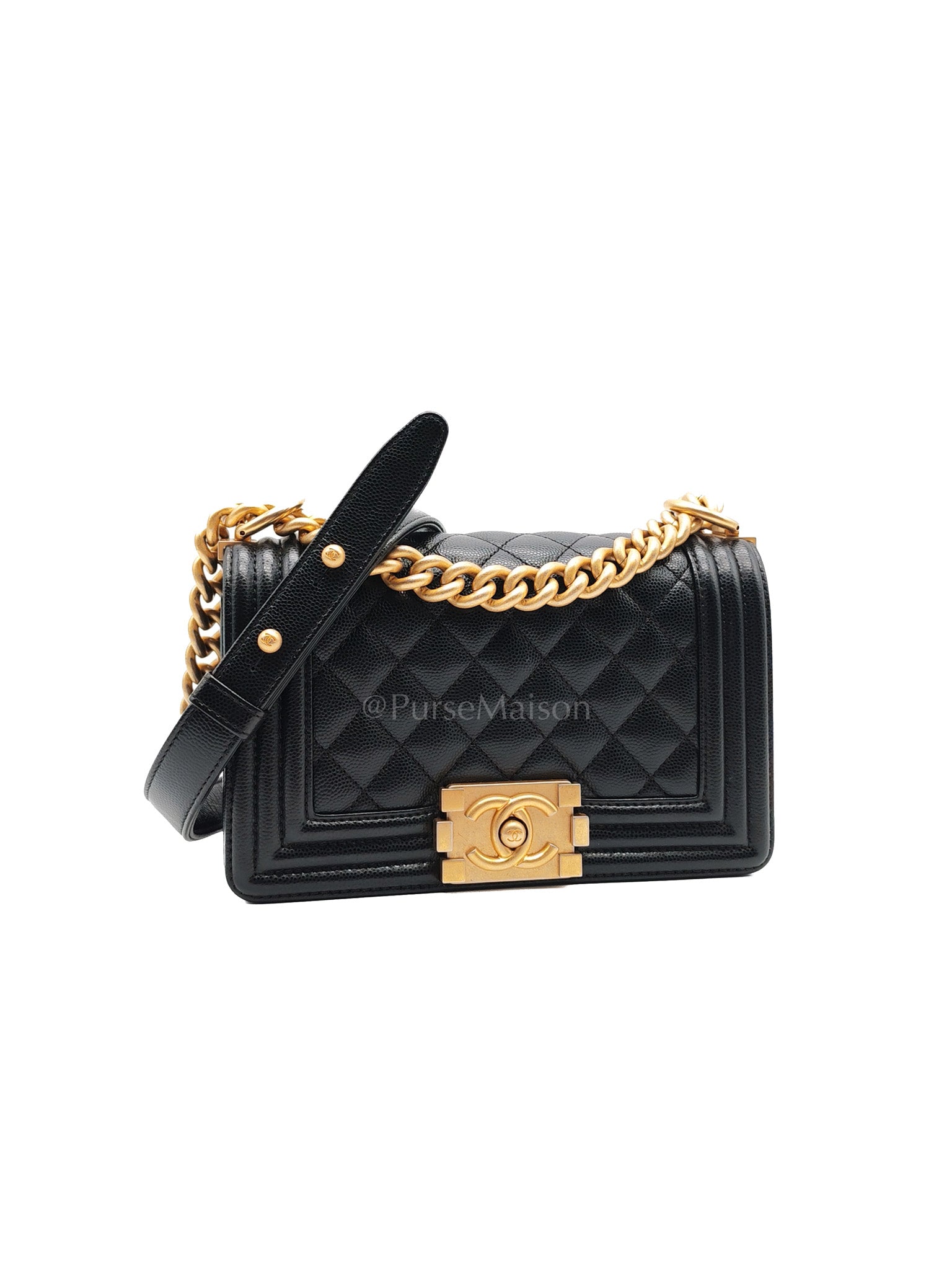 Le Boy Small Black Caviar Leather in Aged Gold Hardware (Series 26) | Purse Maison Luxury Bags Shop