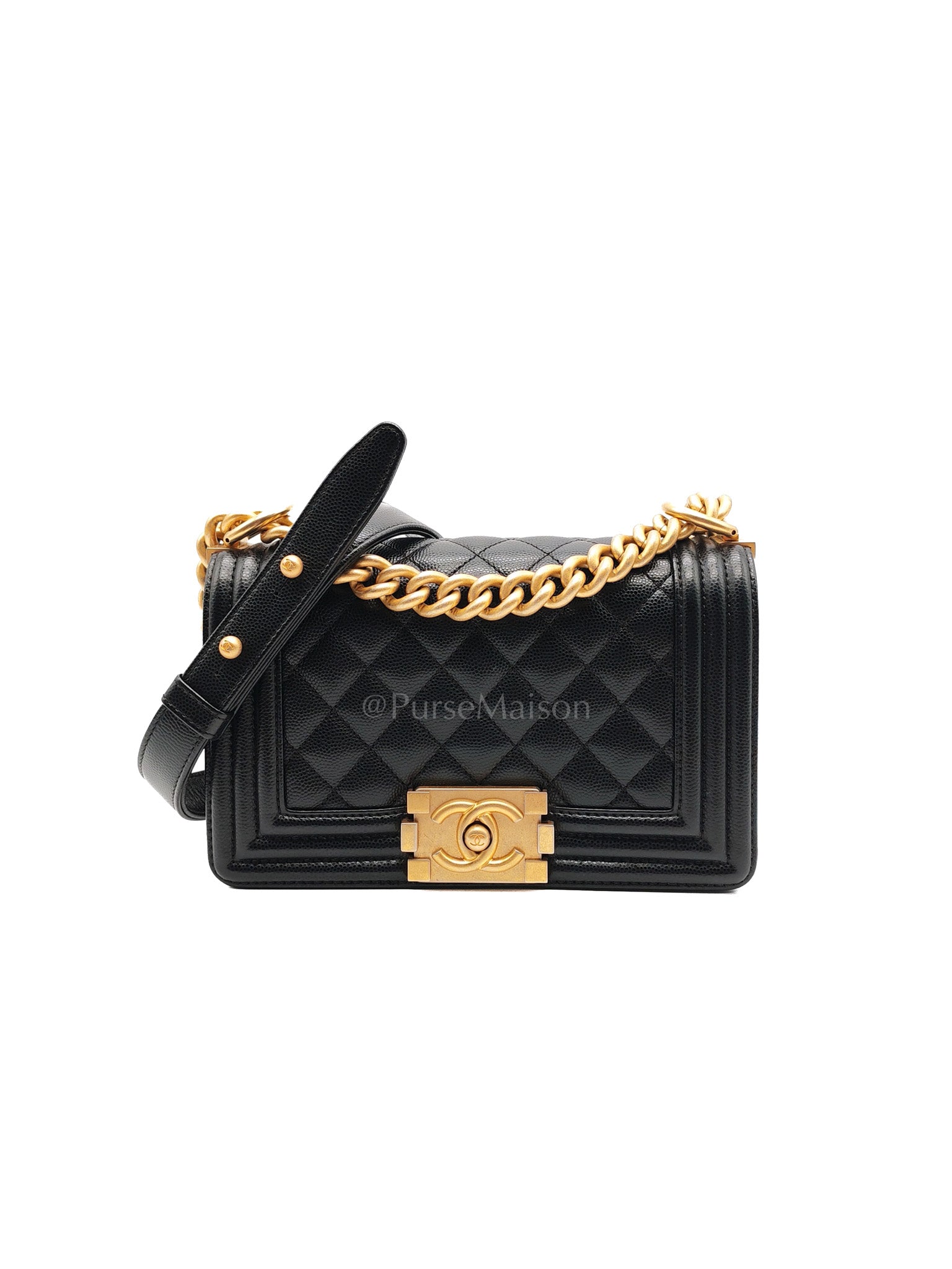 Le Boy Small Black Caviar Leather in Aged Gold Hardware (Series 26) | Purse Maison Luxury Bags Shop