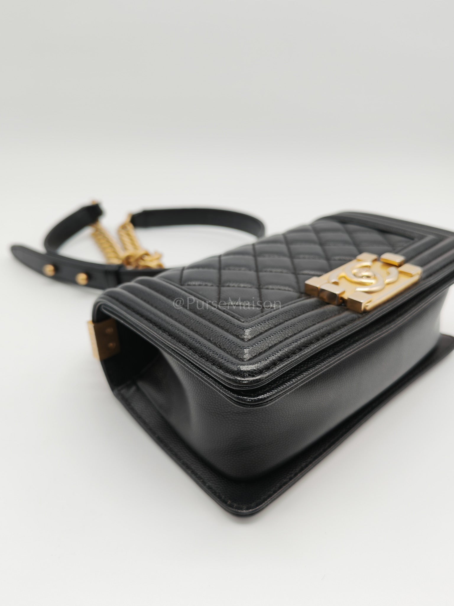 Le Boy Small Black Caviar Leather in Aged Gold Hardware (Series 27) | Purse Maison Luxury Bags Shop