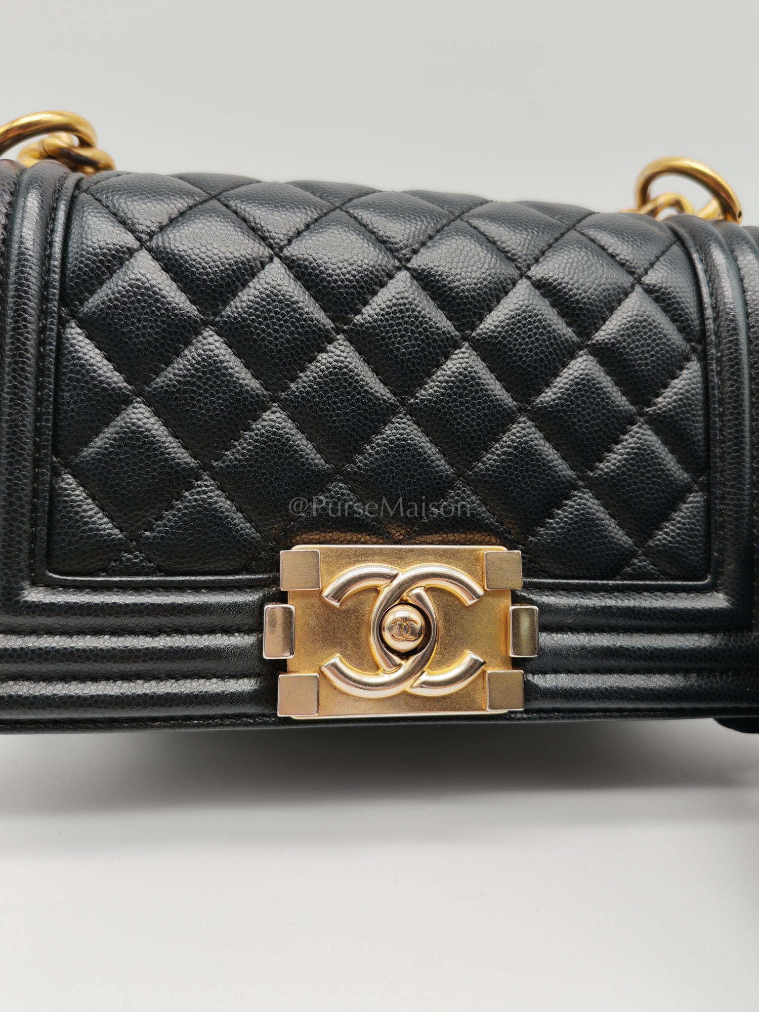 Le Boy Small Black Caviar Leather in Aged Gold Hardware (Series 27) | Purse Maison Luxury Bags Shop