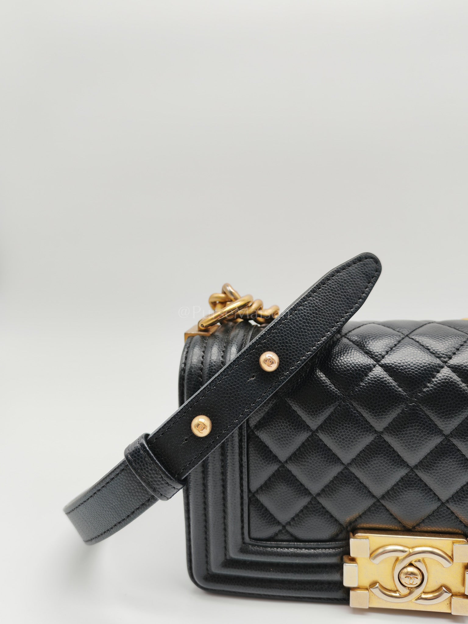 Le Boy Small Black Caviar Leather in Aged Gold Hardware (Series 27) | Purse Maison Luxury Bags Shop
