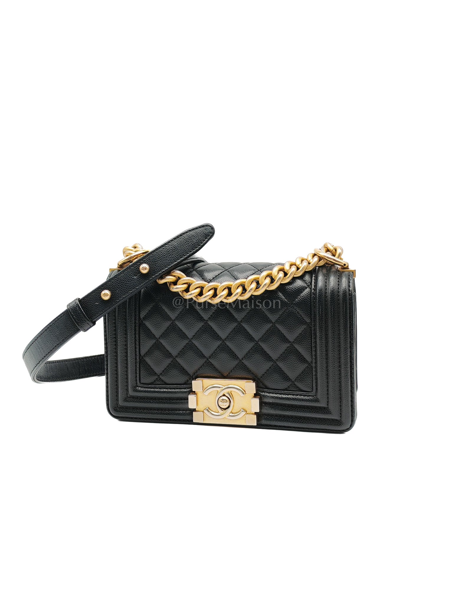 Le Boy Small Black Caviar Leather in Aged Gold Hardware (Series 27) | Purse Maison Luxury Bags Shop