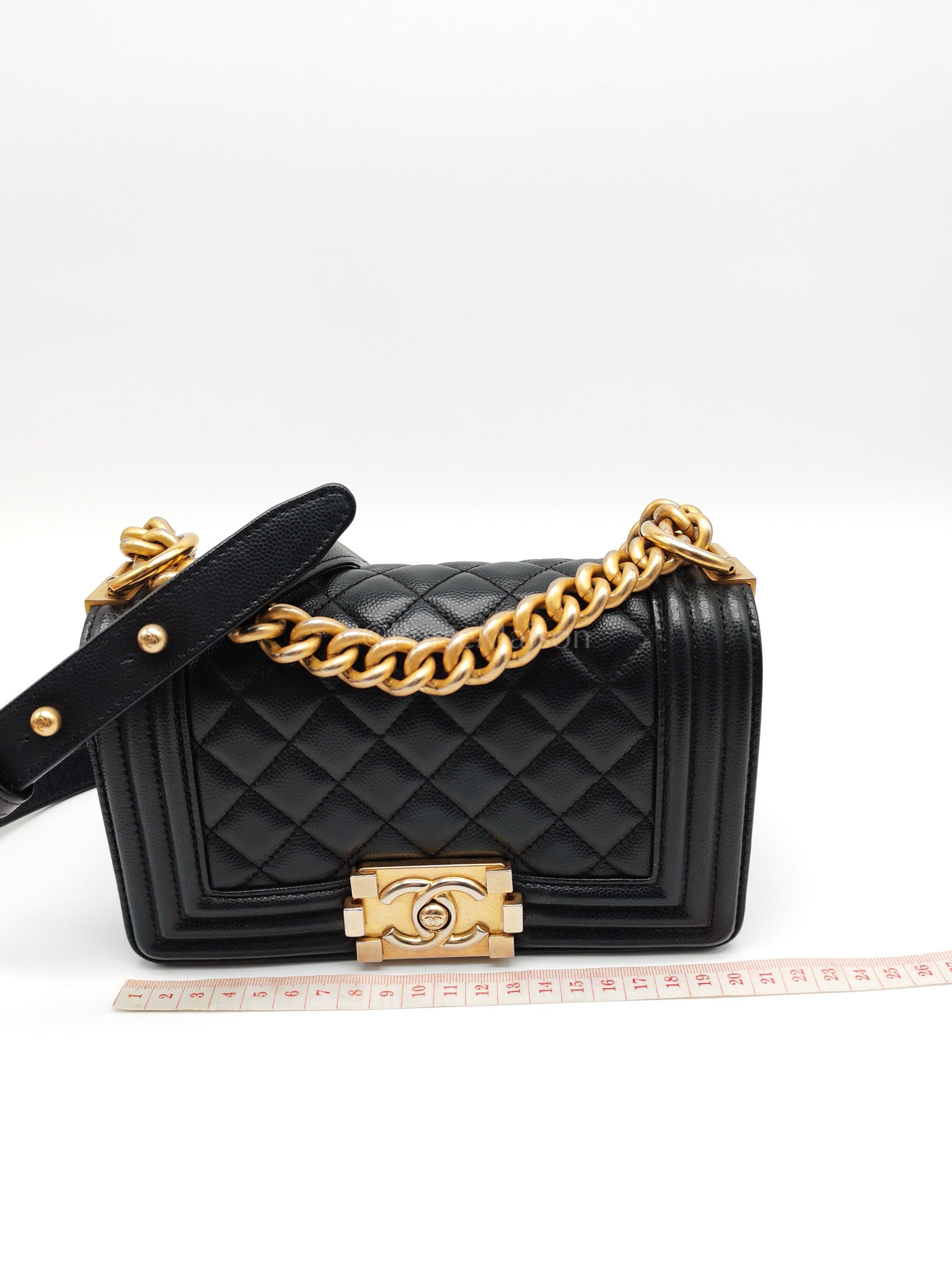 Le Boy Small Black Caviar Leather in Aged Gold Hardware (Series 27) | Purse Maison Luxury Bags Shop