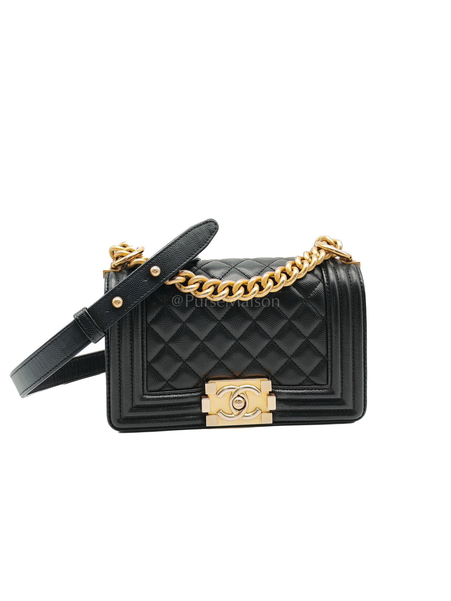 Le Boy Small Black Caviar Leather in Aged Gold Hardware (Series 27) | Purse Maison Luxury Bags Shop
