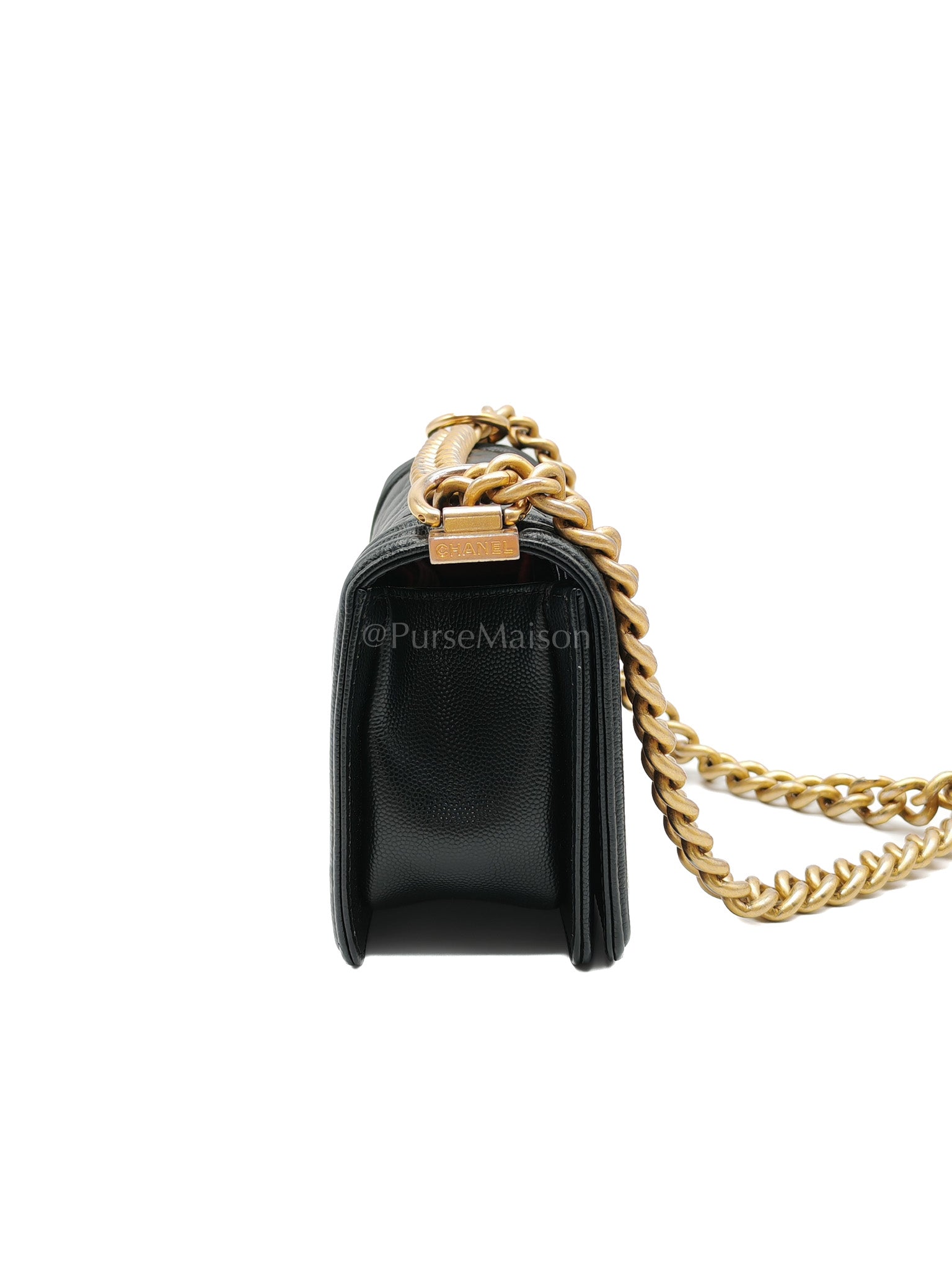 Le Boy Small Black Caviar Leather in Aged Gold Hardware (Series 27) | Purse Maison Luxury Bags Shop