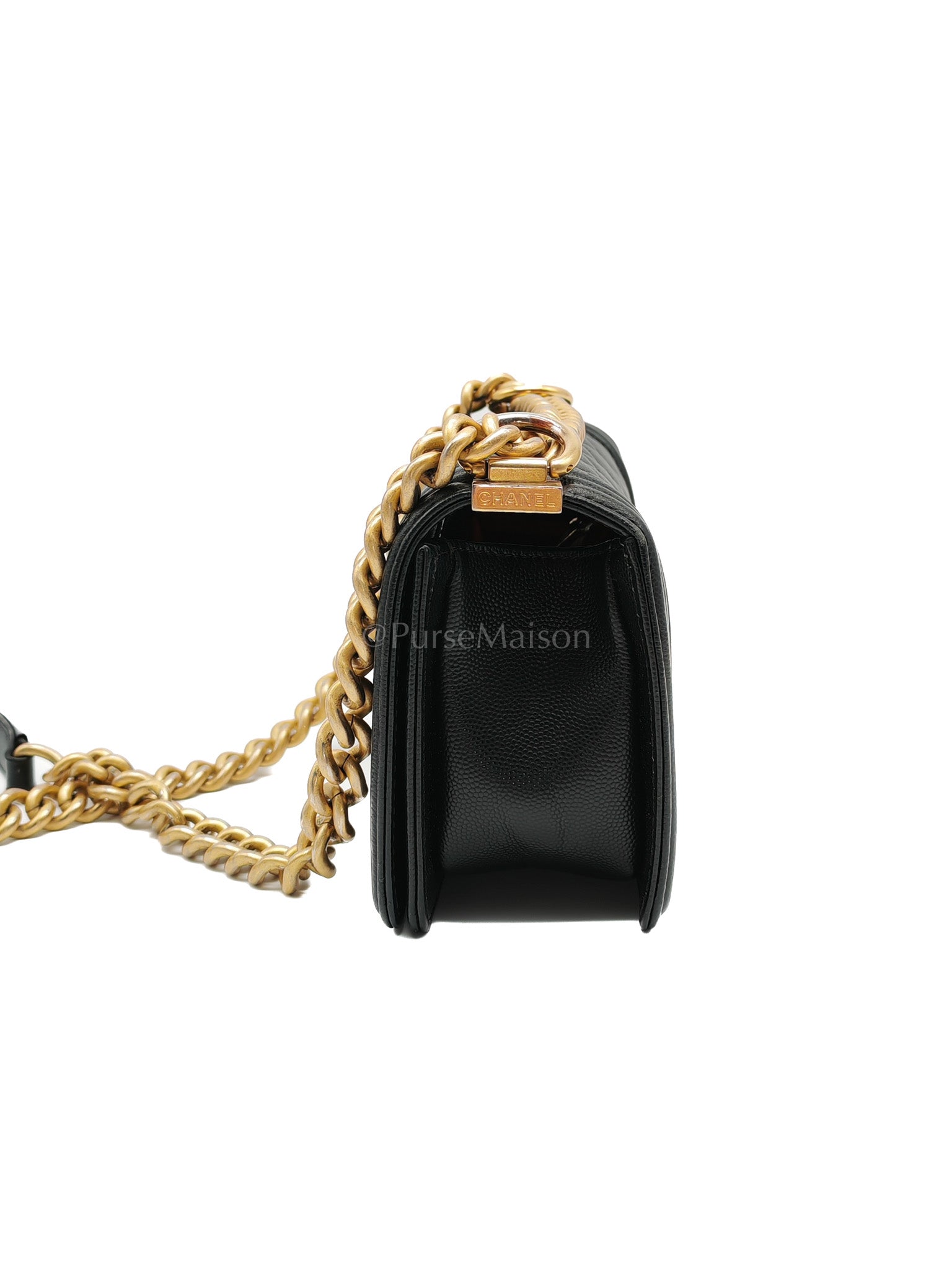Le Boy Small Black Caviar Leather in Aged Gold Hardware (Series 27) | Purse Maison Luxury Bags Shop
